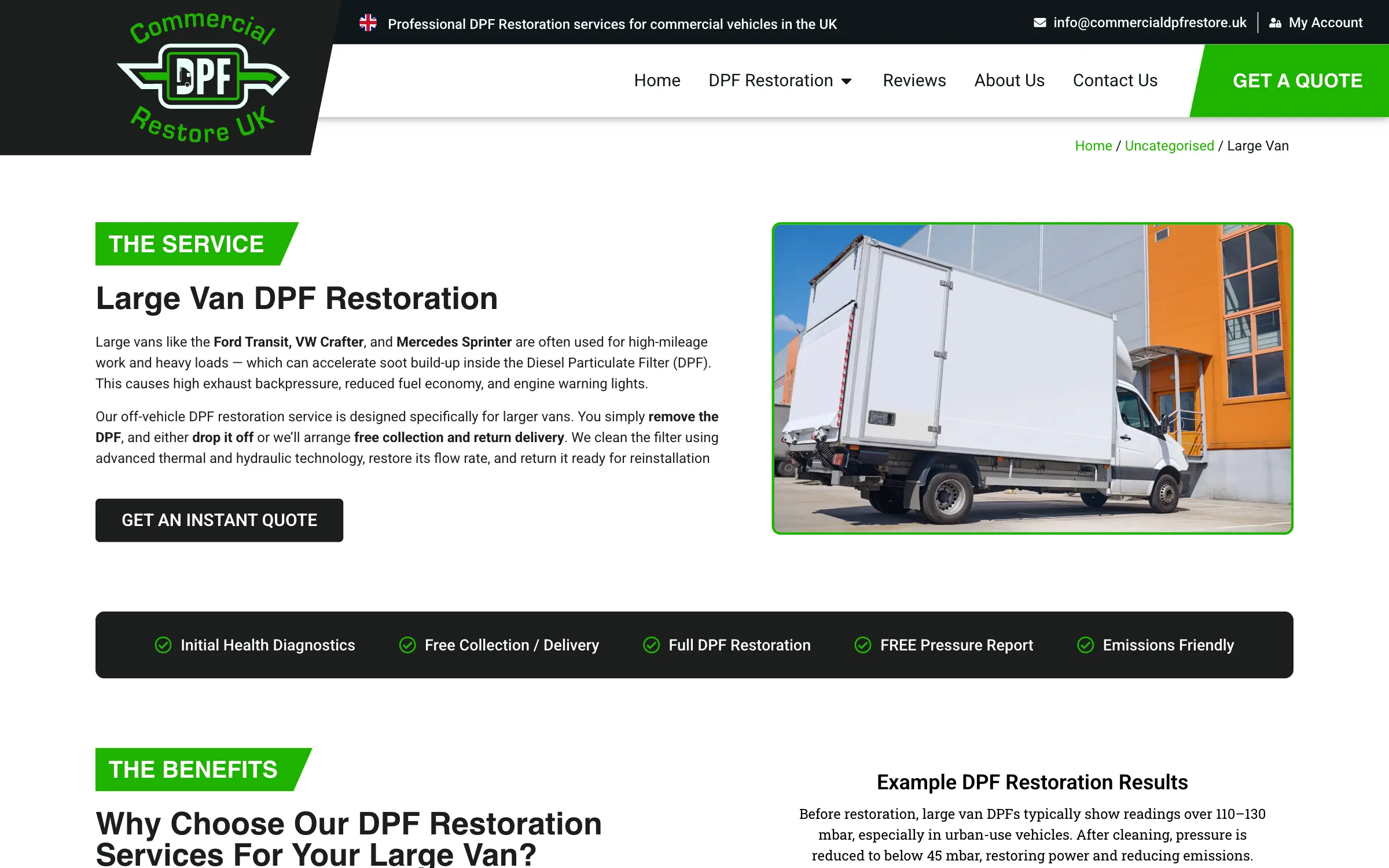 The large van DPF restoration page
