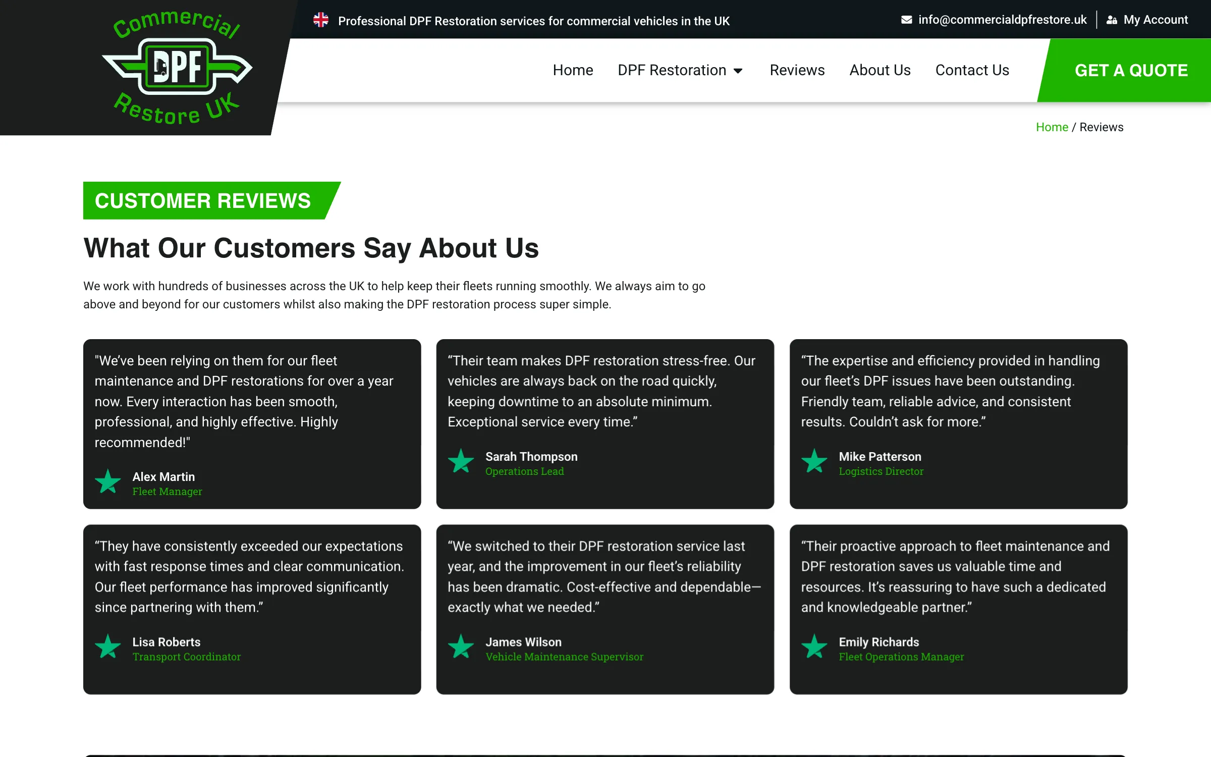 Customer reviews from fleet operators