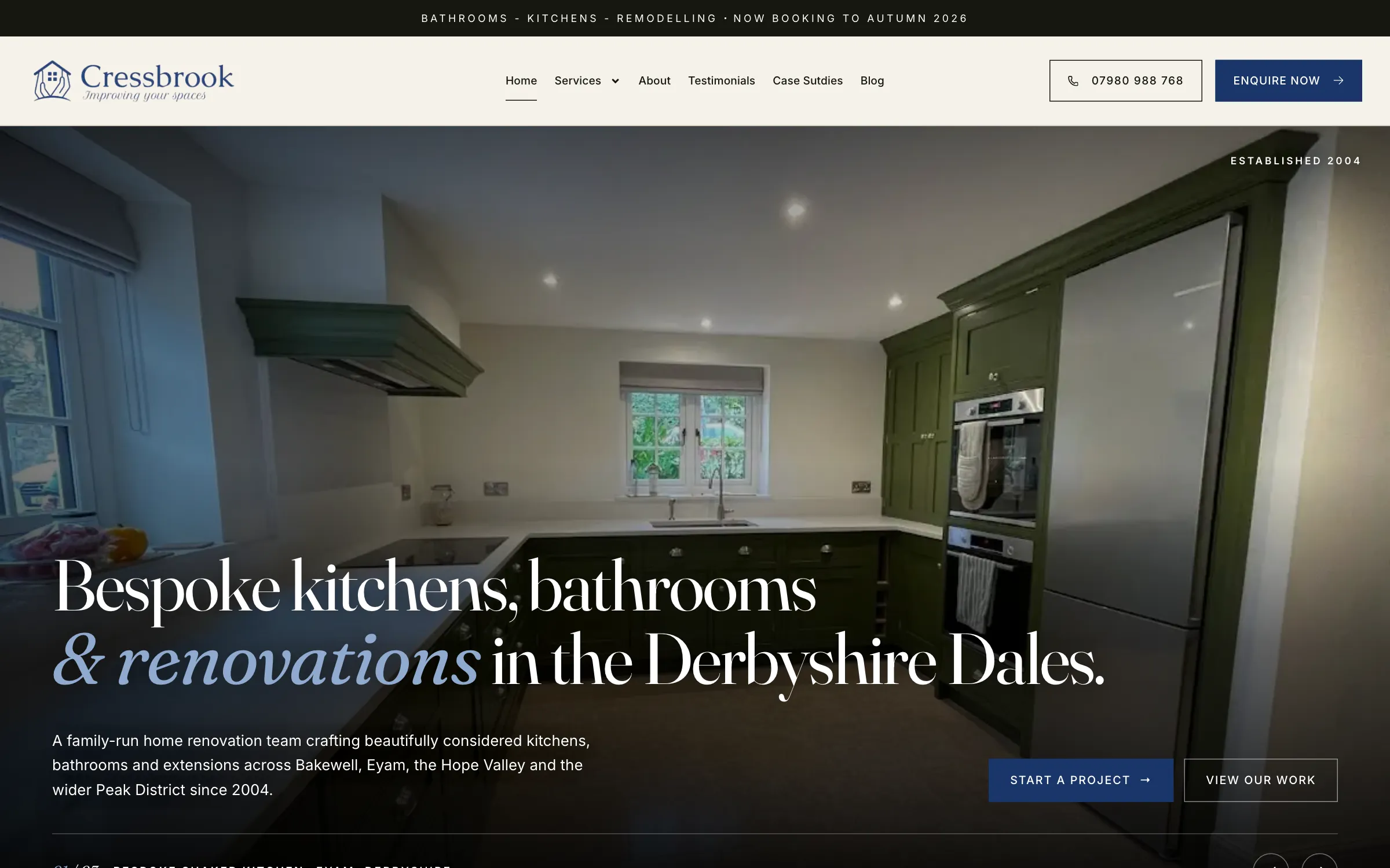 The Cressbrook Construction website homepage