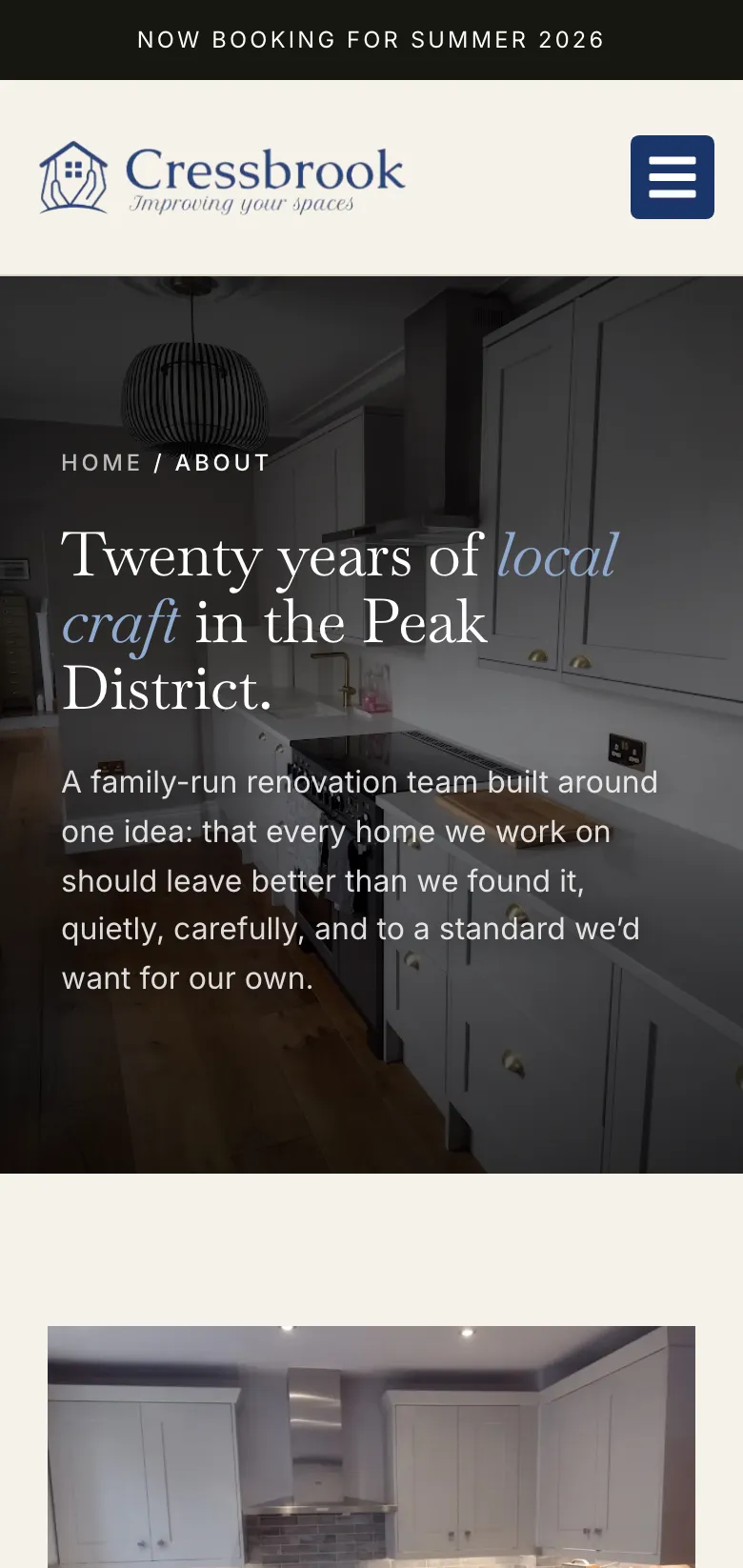 The Cressbrook Construction about page, on mobile