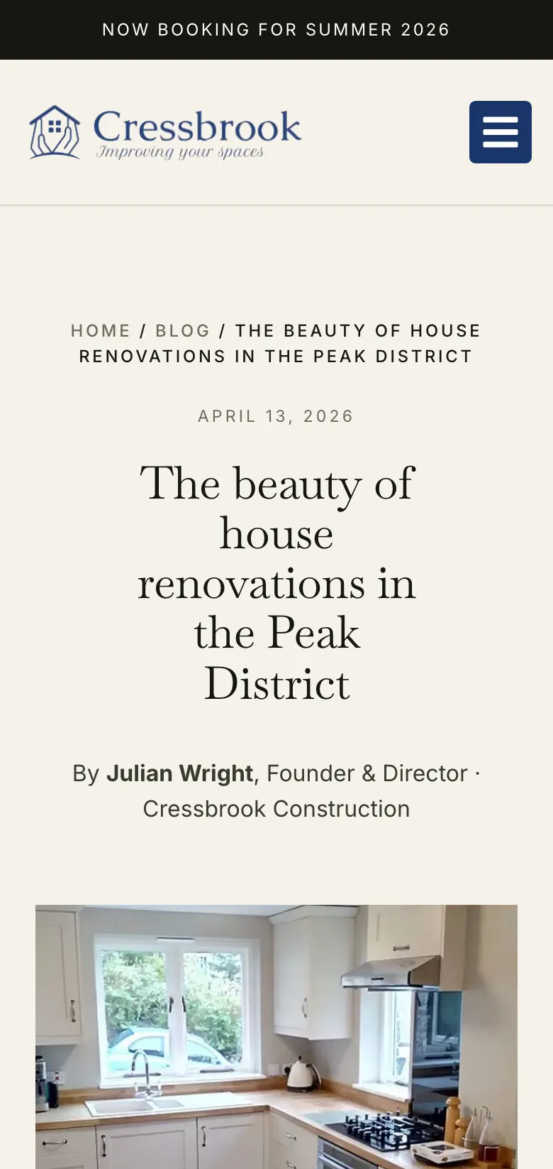 A blog post on house renovations in the Peak District, on mobile