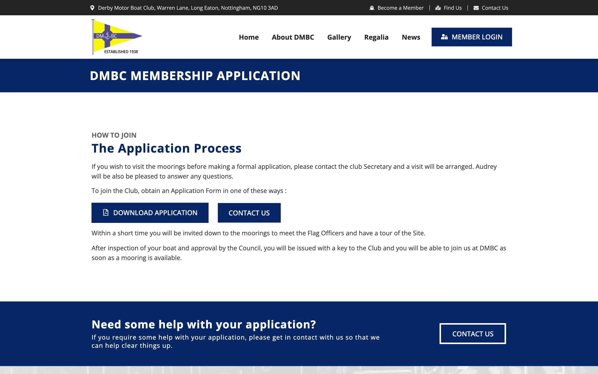 The membership application page