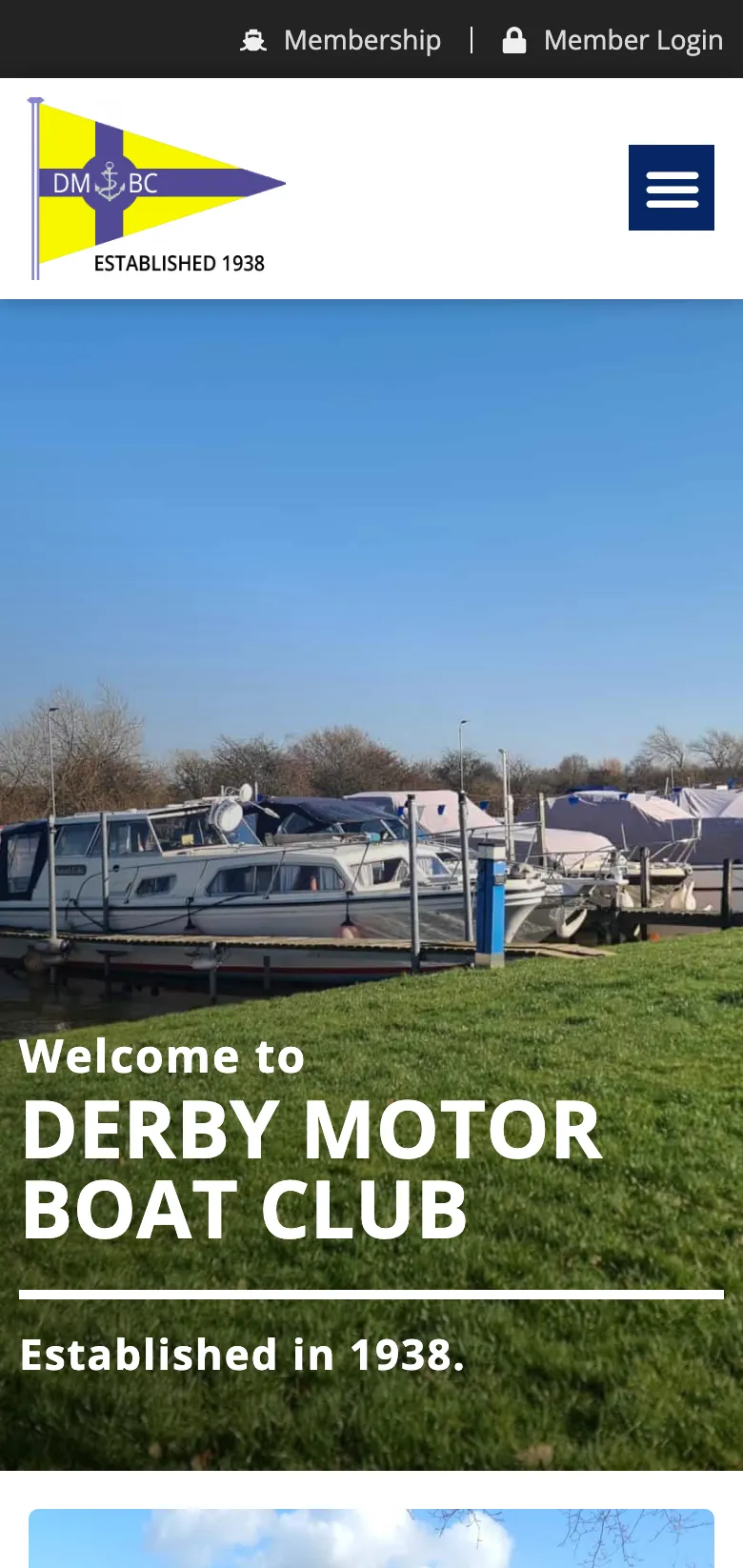 The Derby Motor Boat Club homepage, on mobile