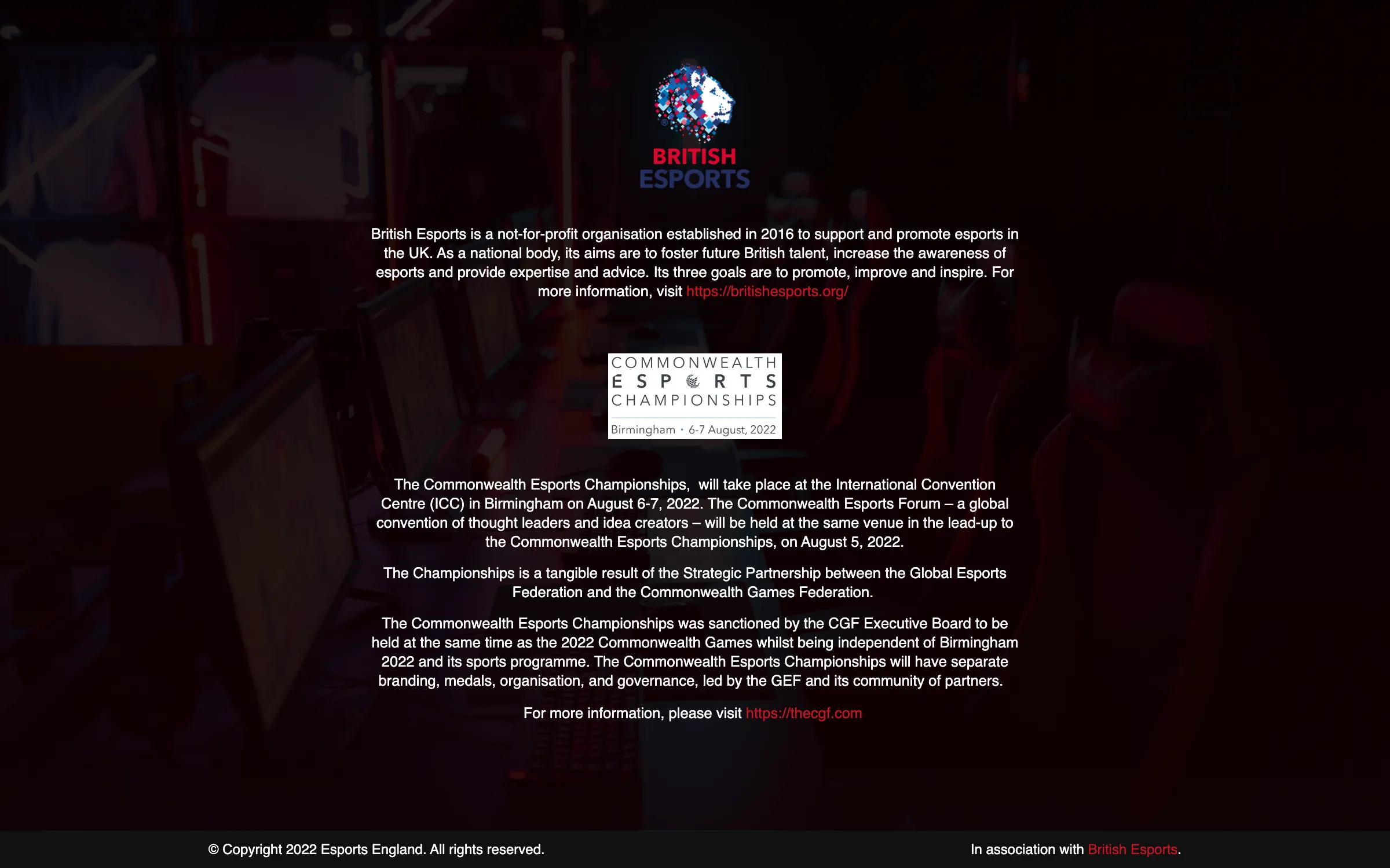 The Commonwealth Esports Championships section on the Esports England site