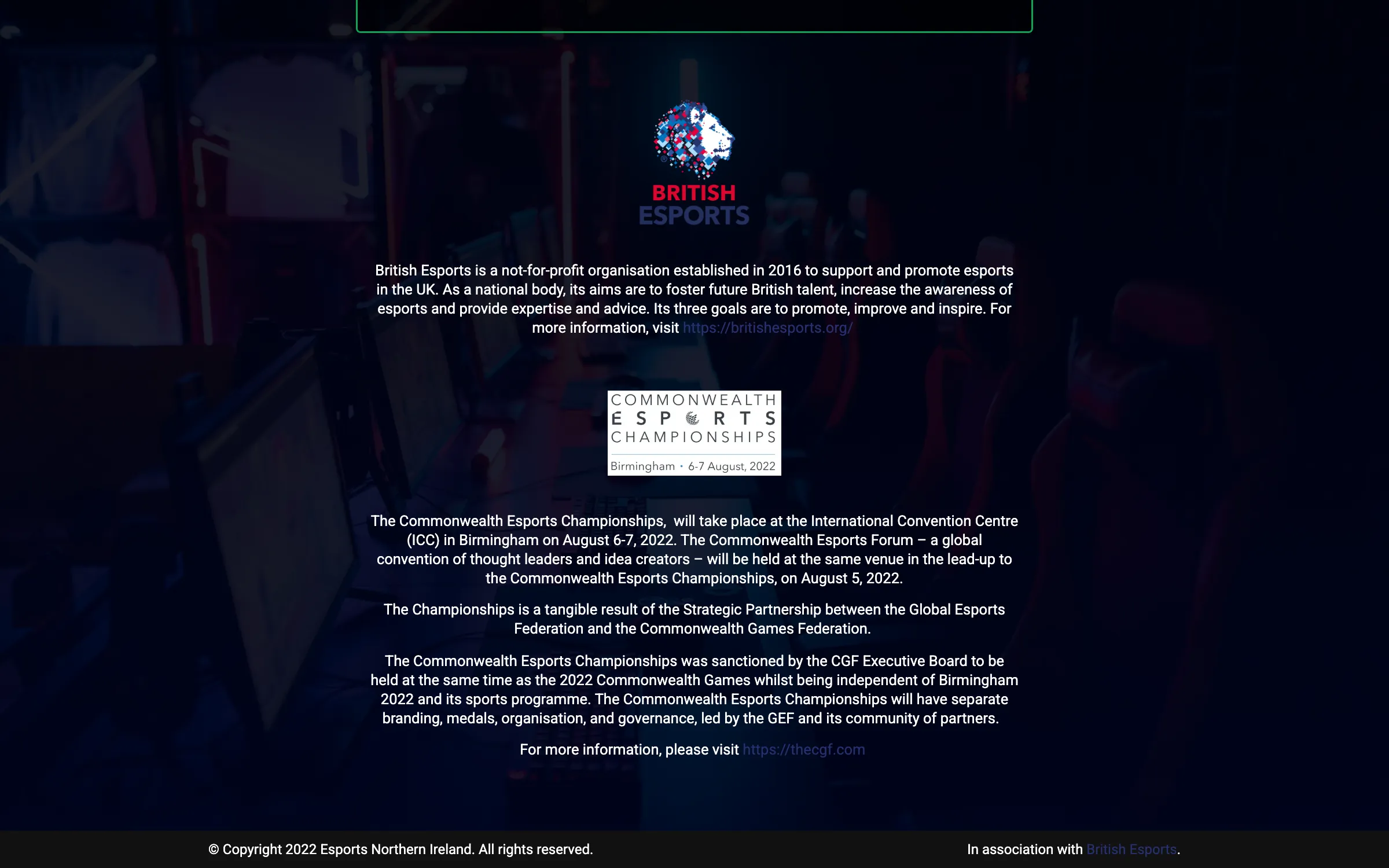 The Commonwealth Esports Championships section on the Esports Northern Ireland site