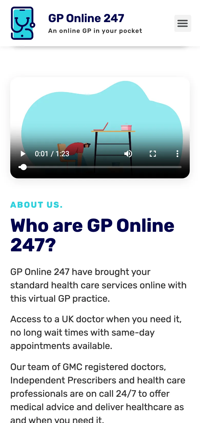 The about section, on mobile