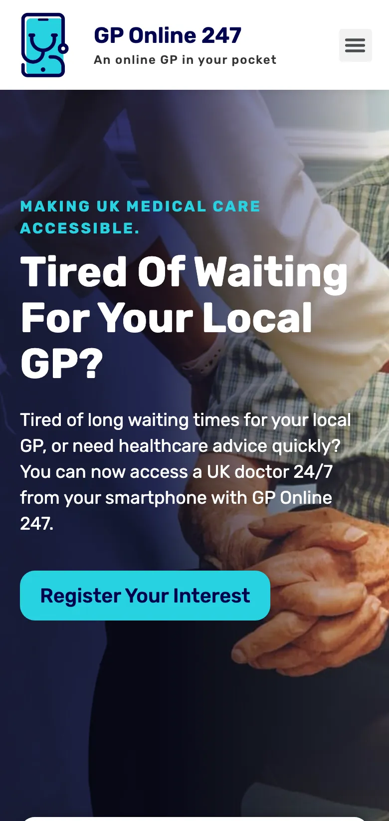 The GP Online 247 homepage, on mobile