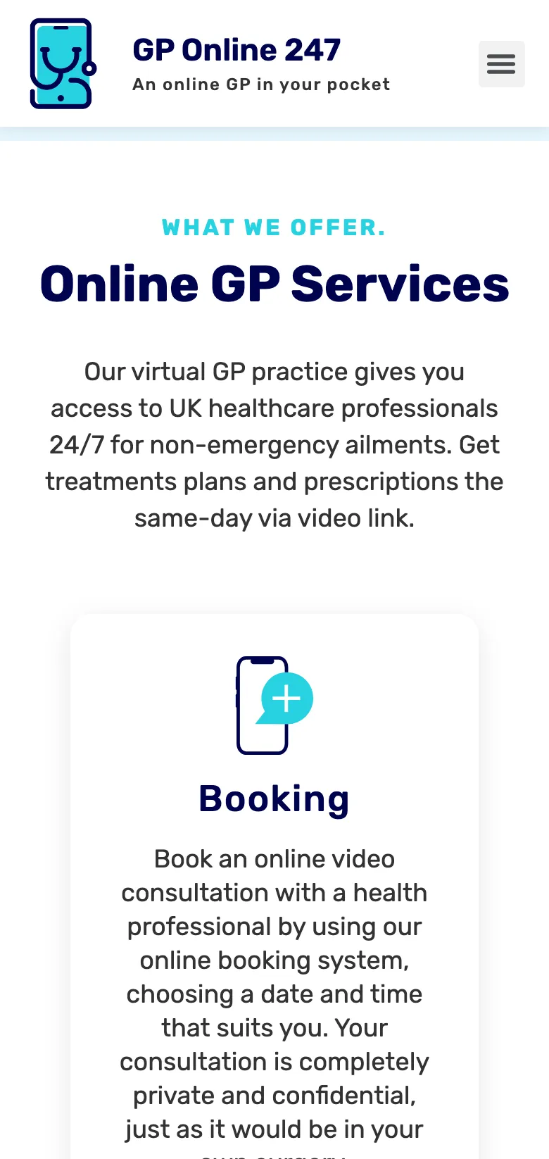 The services section, on mobile