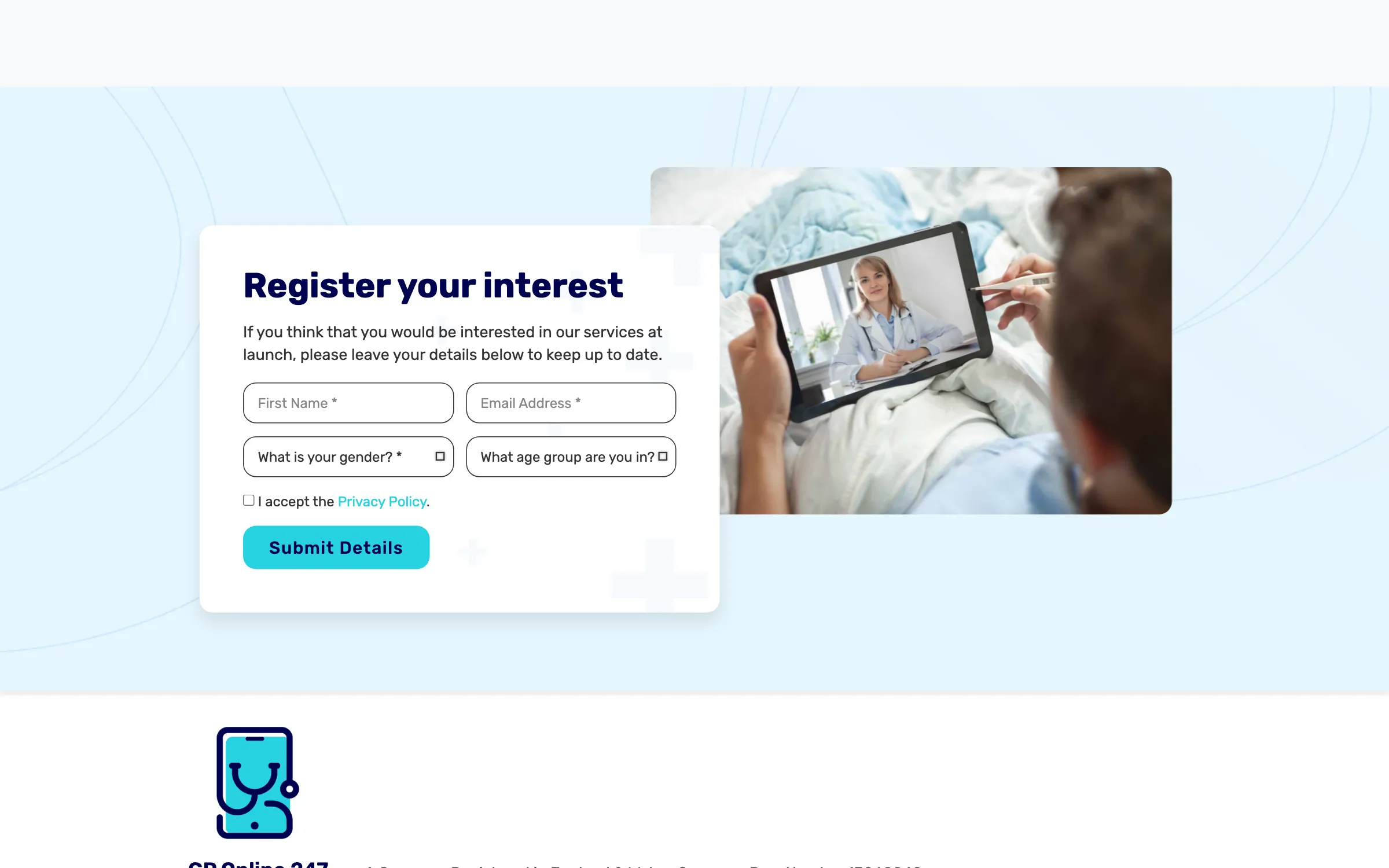 The register-your-interest form