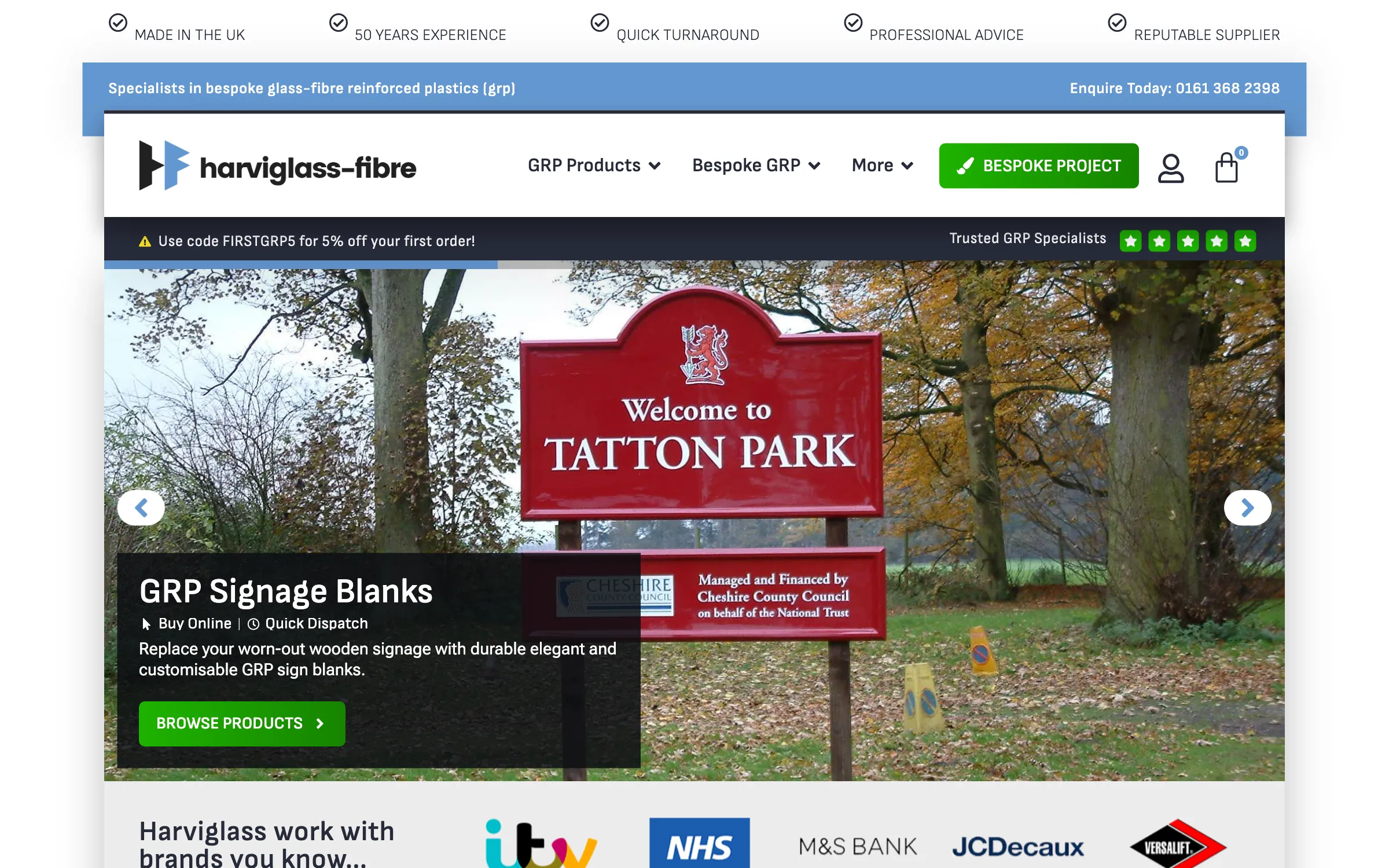 The Harviglass Fibre website homepage