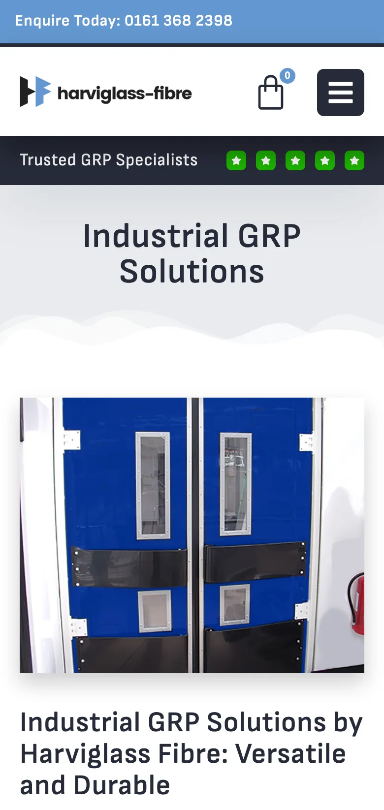 The industrial GRP solutions page, on mobile