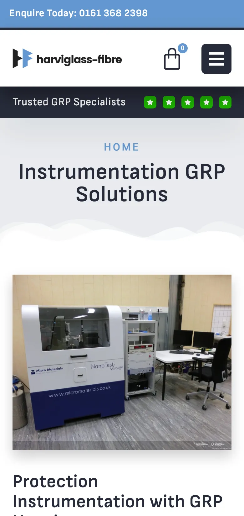 The instrumentation GRP housings page, on mobile