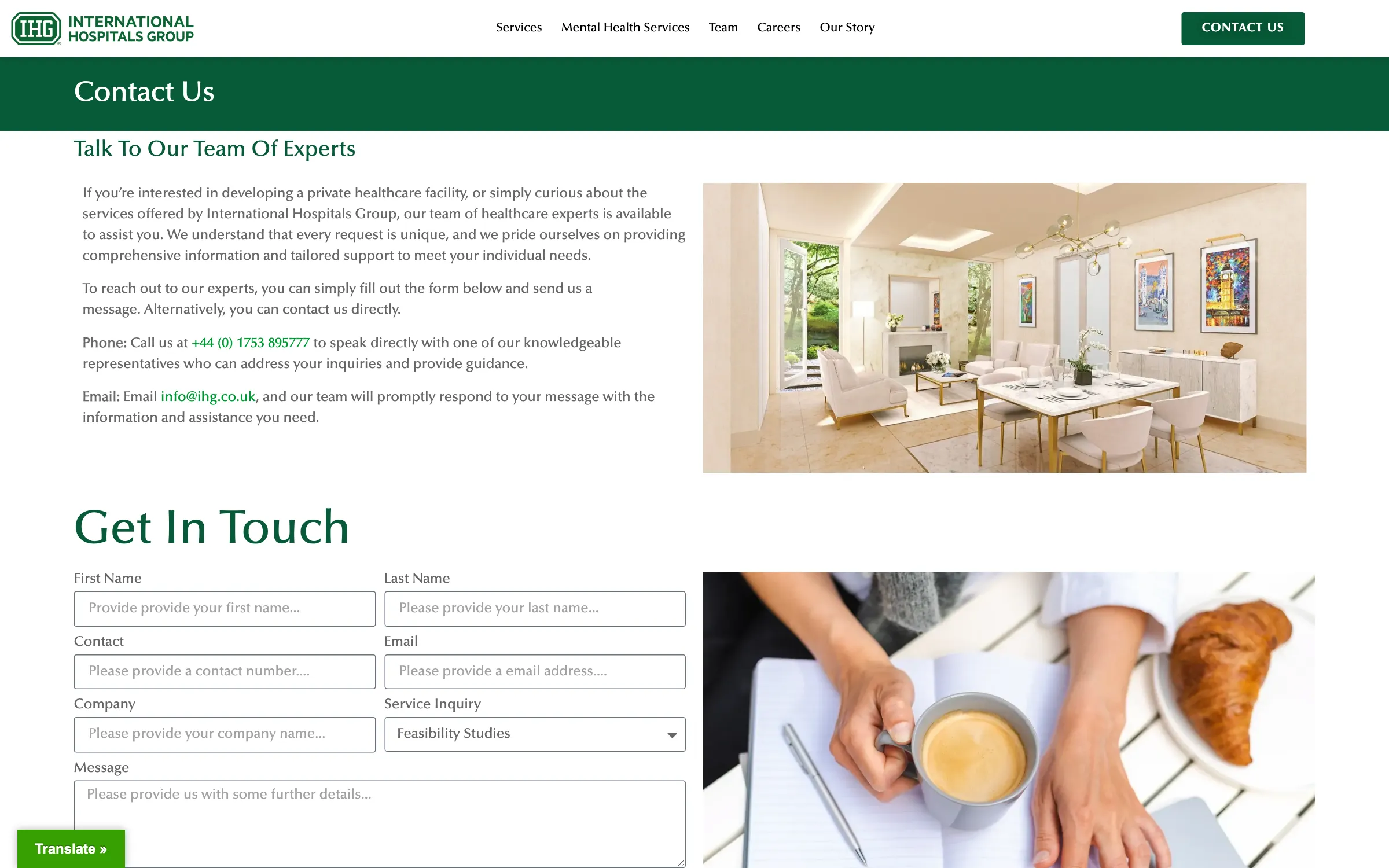 The International Hospitals Group contact us page