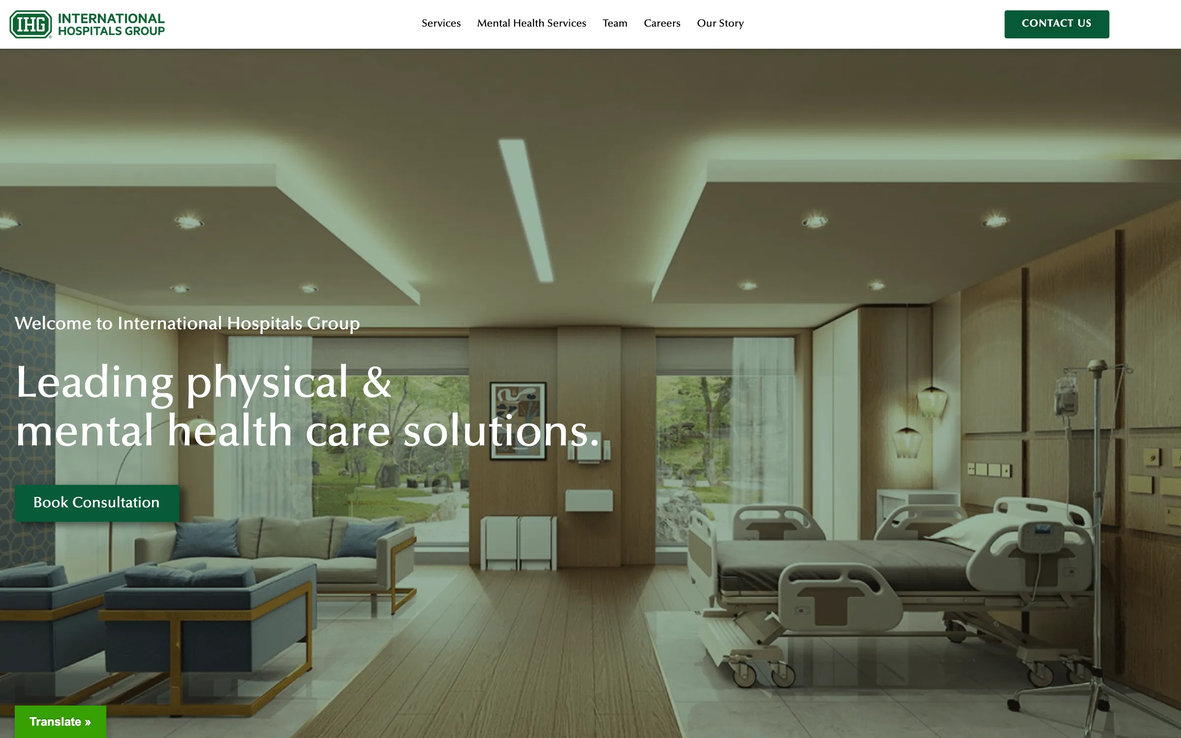 The International Hospitals Group website homepage