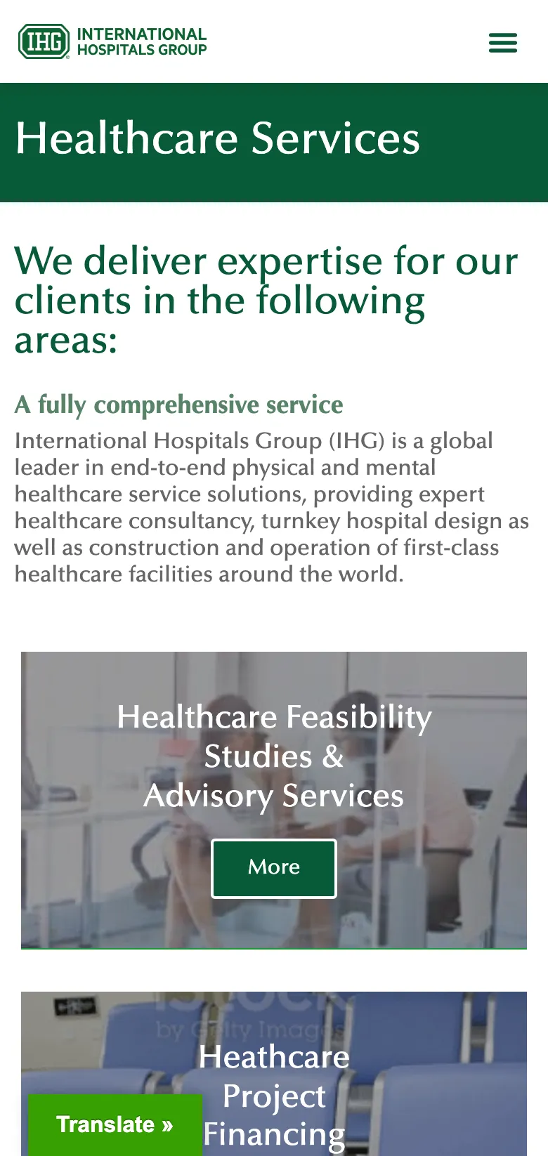 The healthcare services overview, on mobile