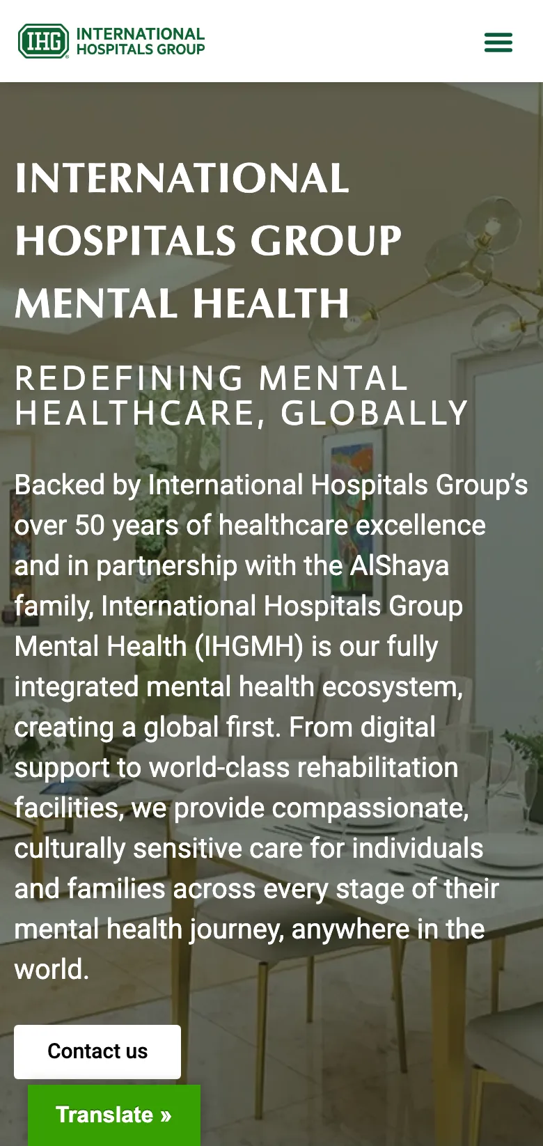 The IHG Mental Health page, on mobile