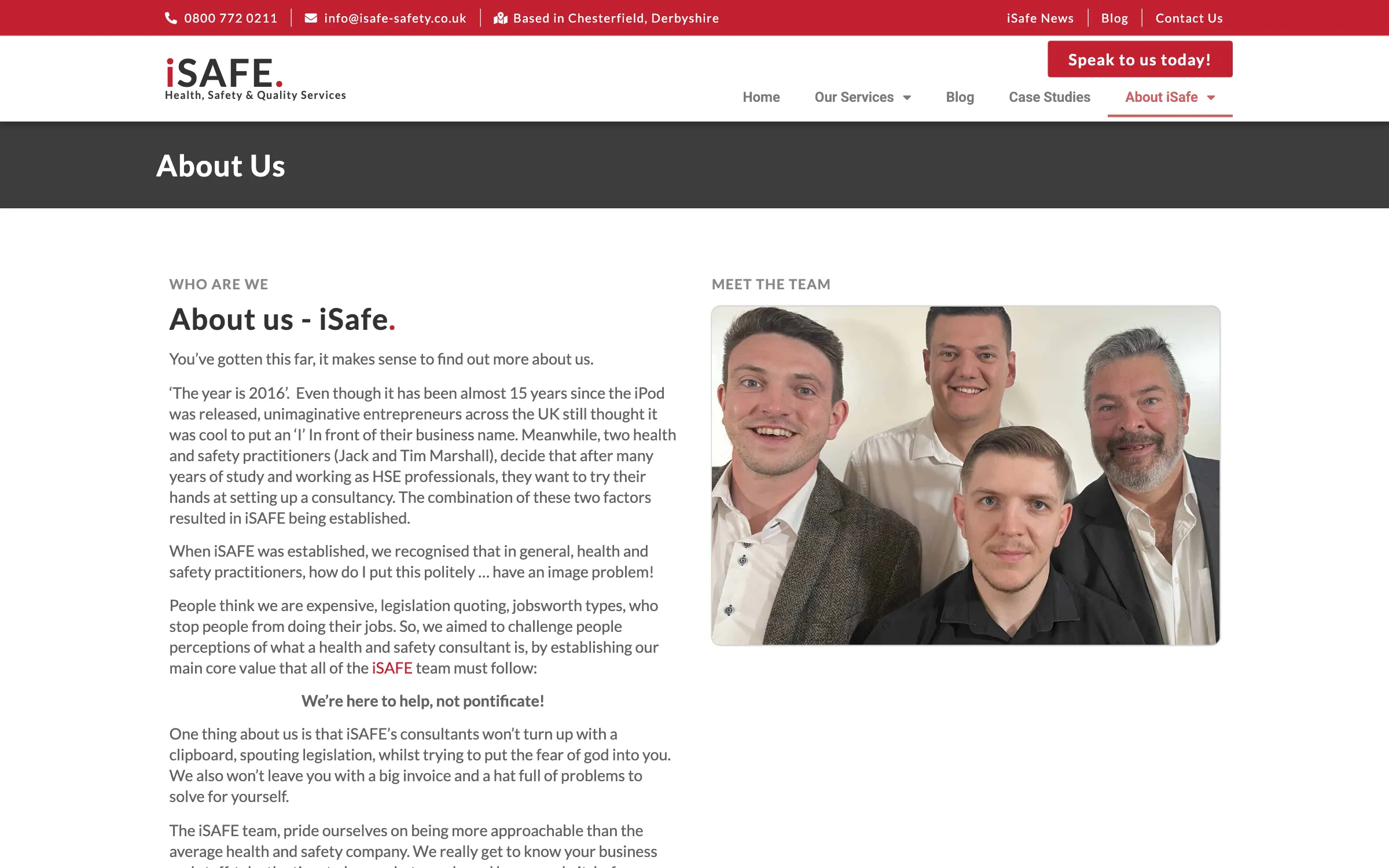 The iSAFE about us page