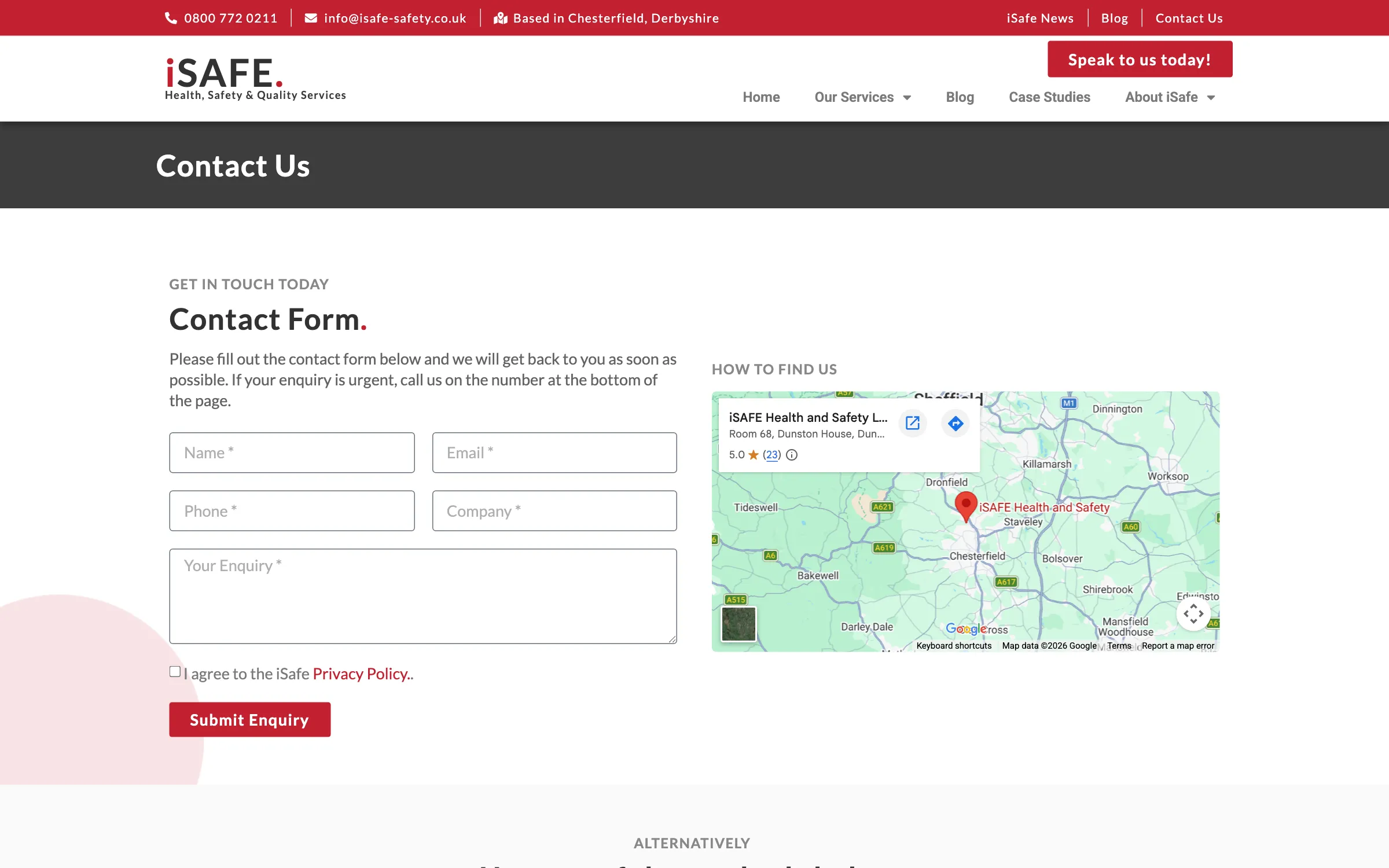 The iSAFE contact us page