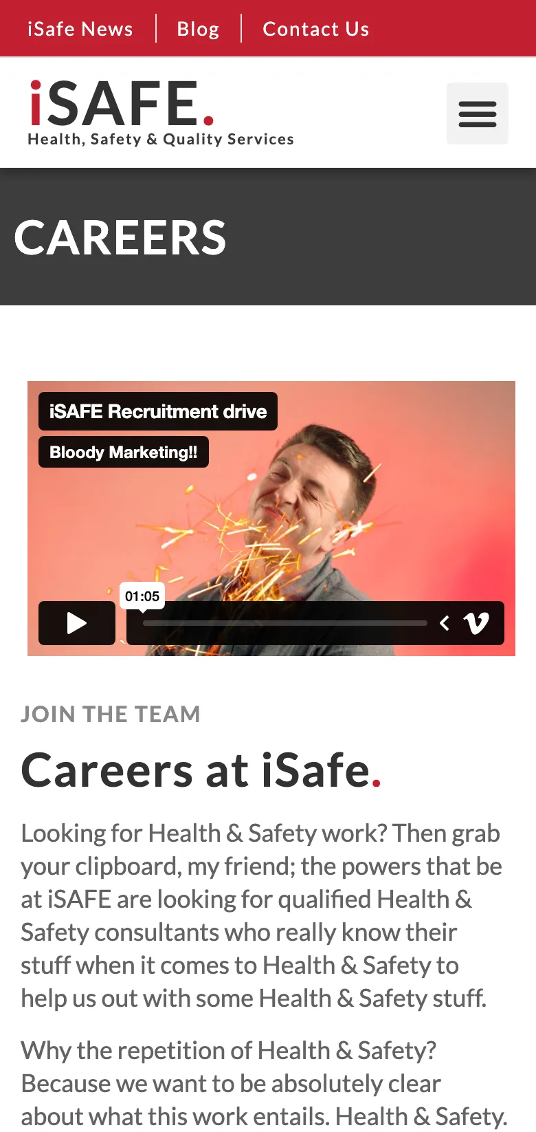 The careers page, on mobile