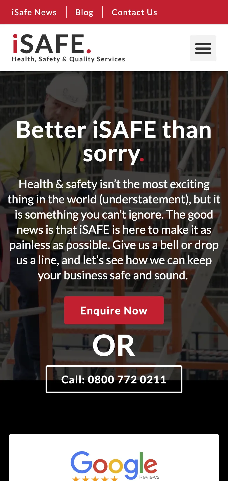 The iSAFE homepage, on mobile