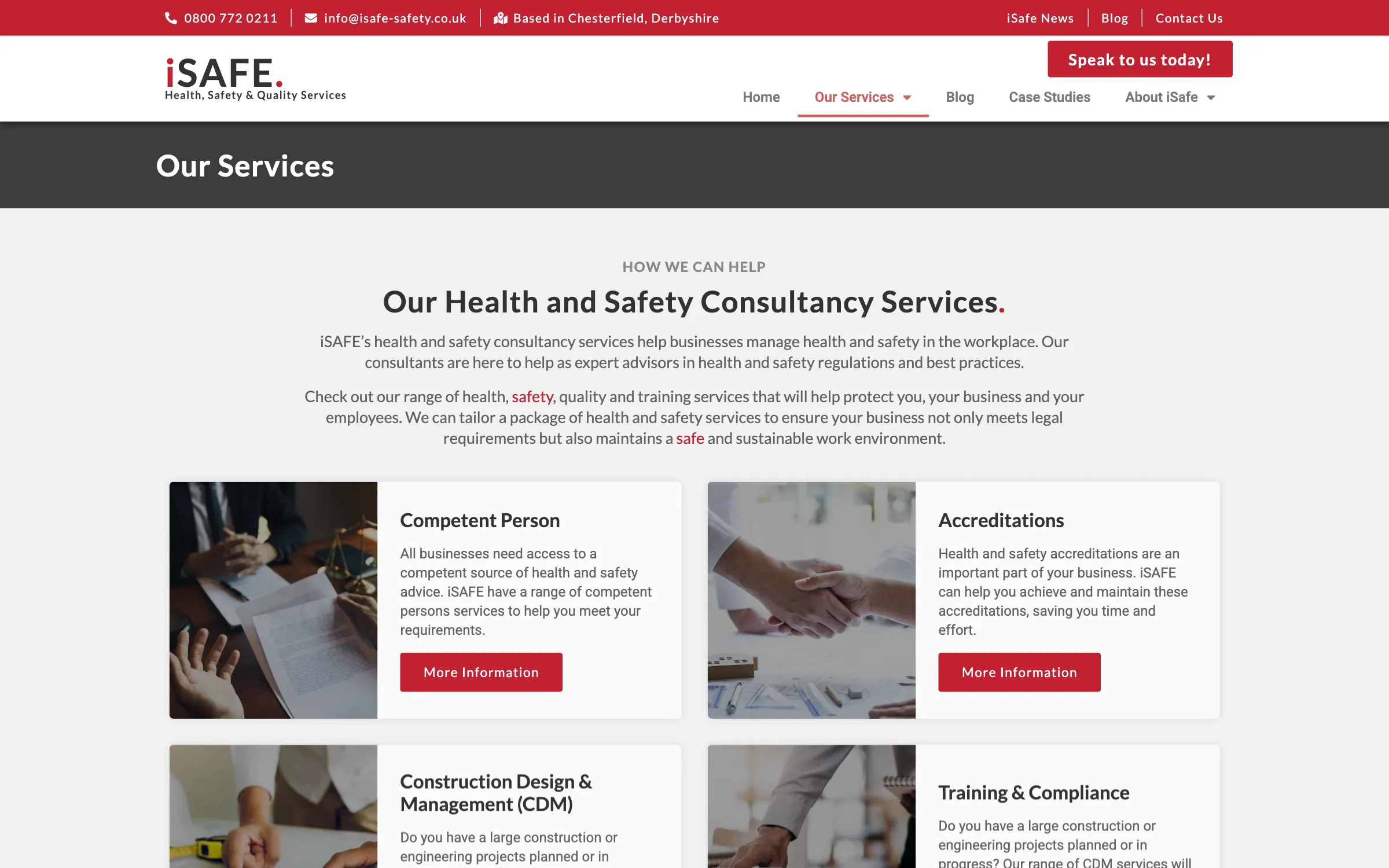 The iSAFE services page