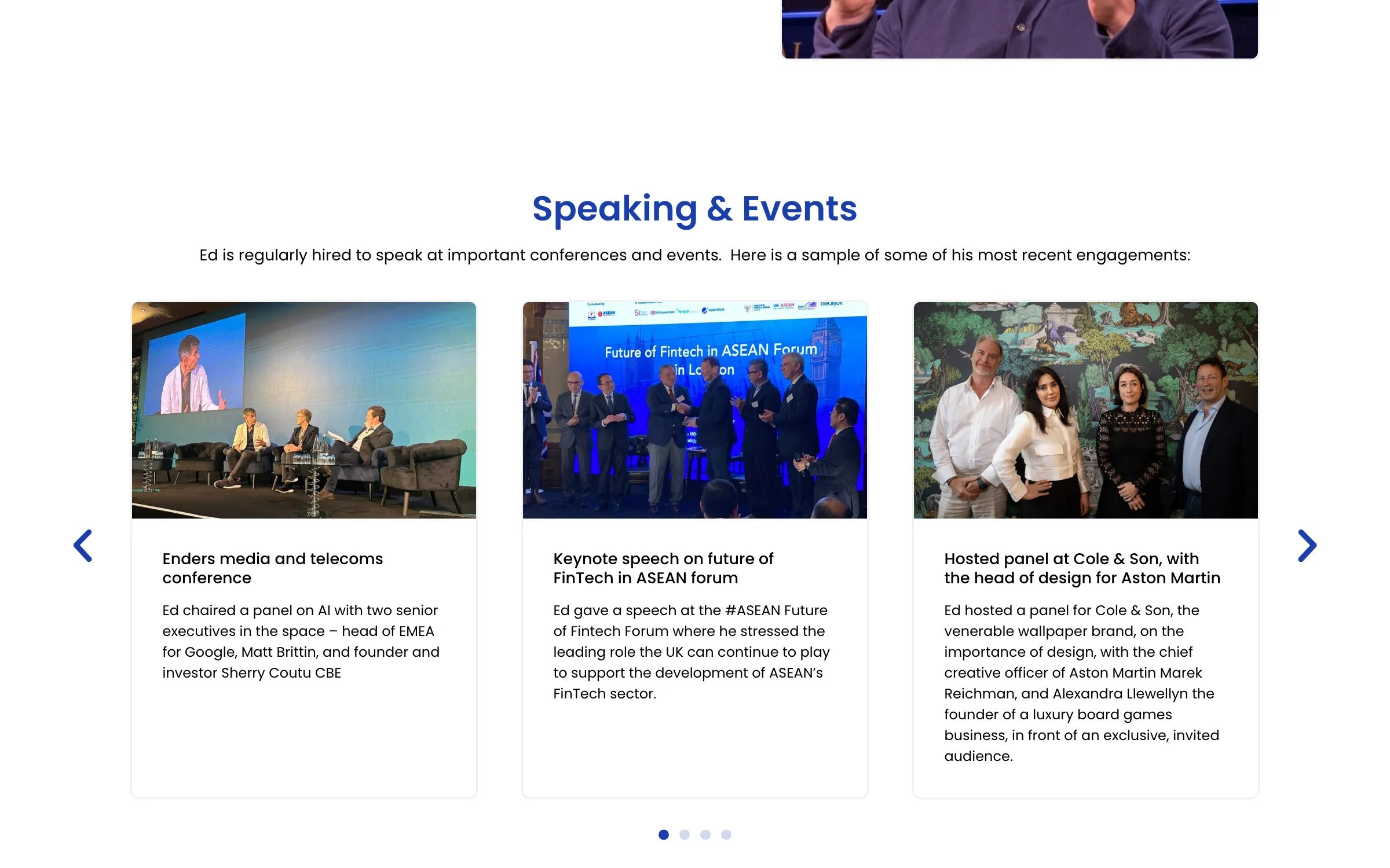 The speaking and events section
