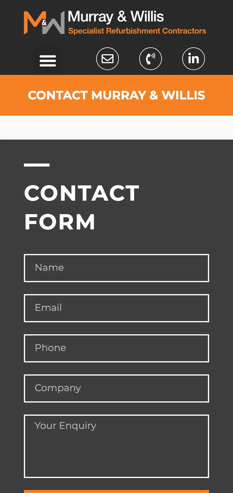 The Murray & Willis contact us page, on mobile