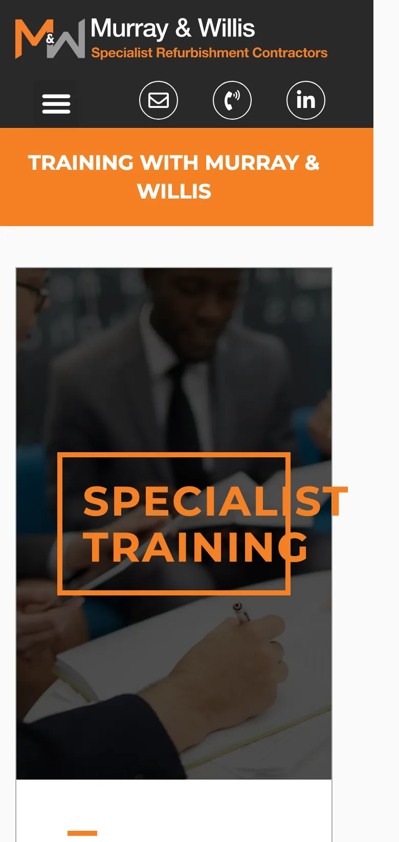 The training page, on mobile