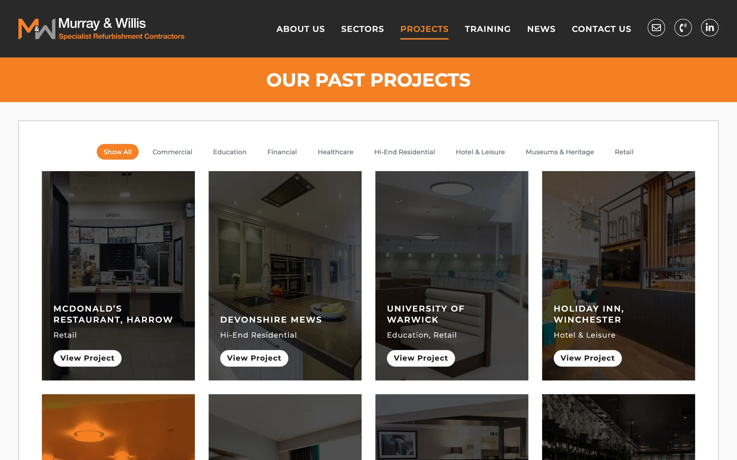 The projects page