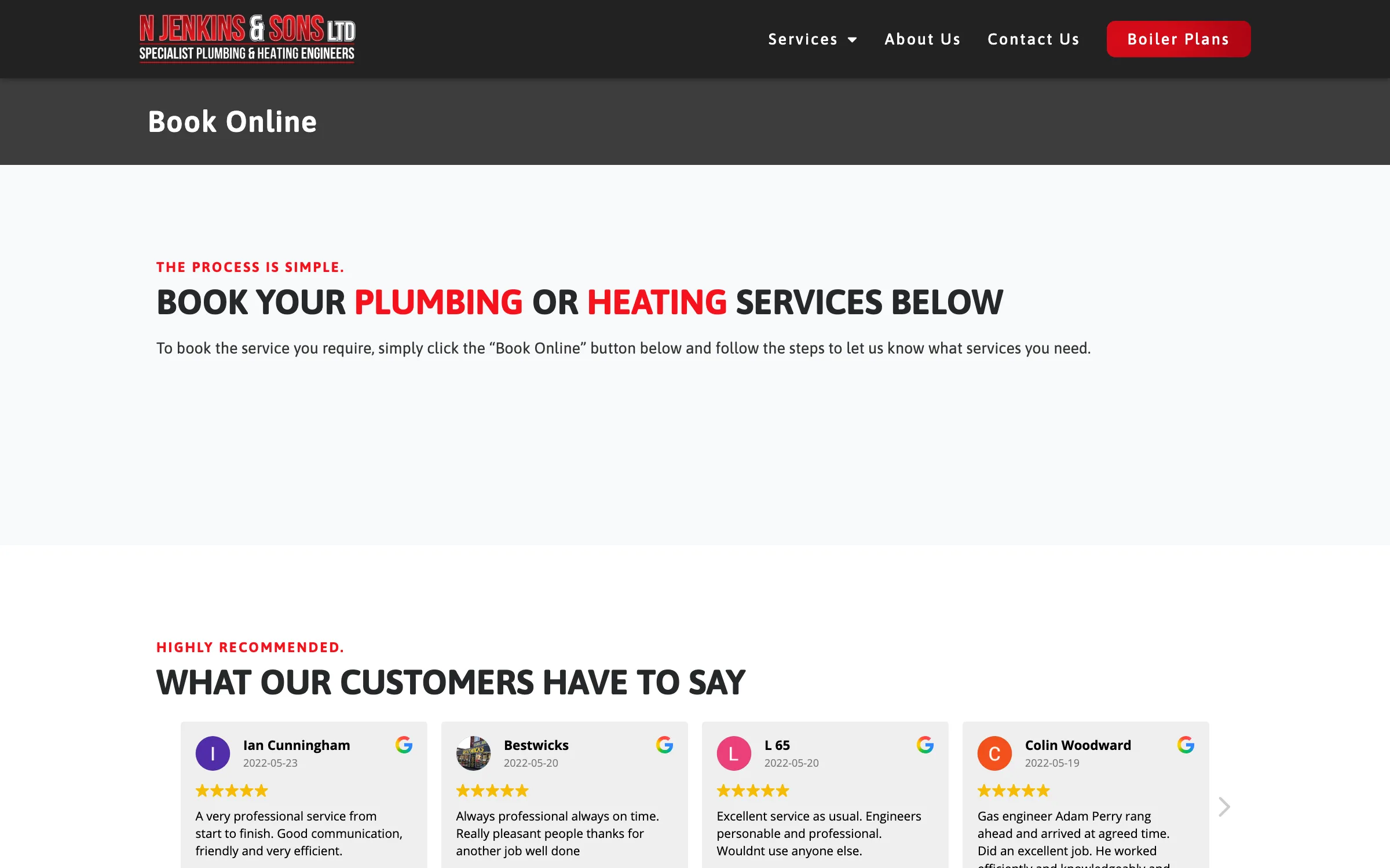 The online booking page