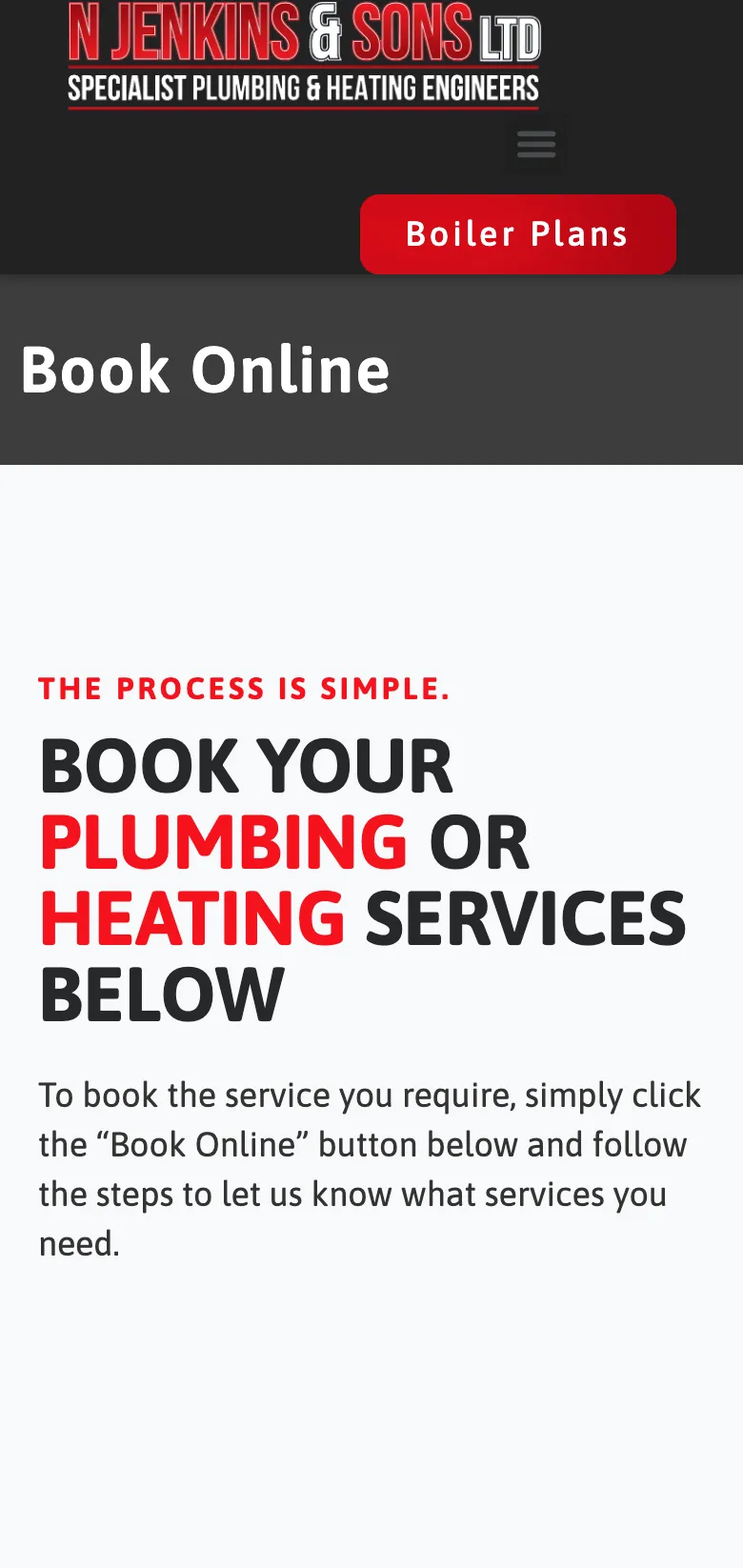 The online booking page, on mobile