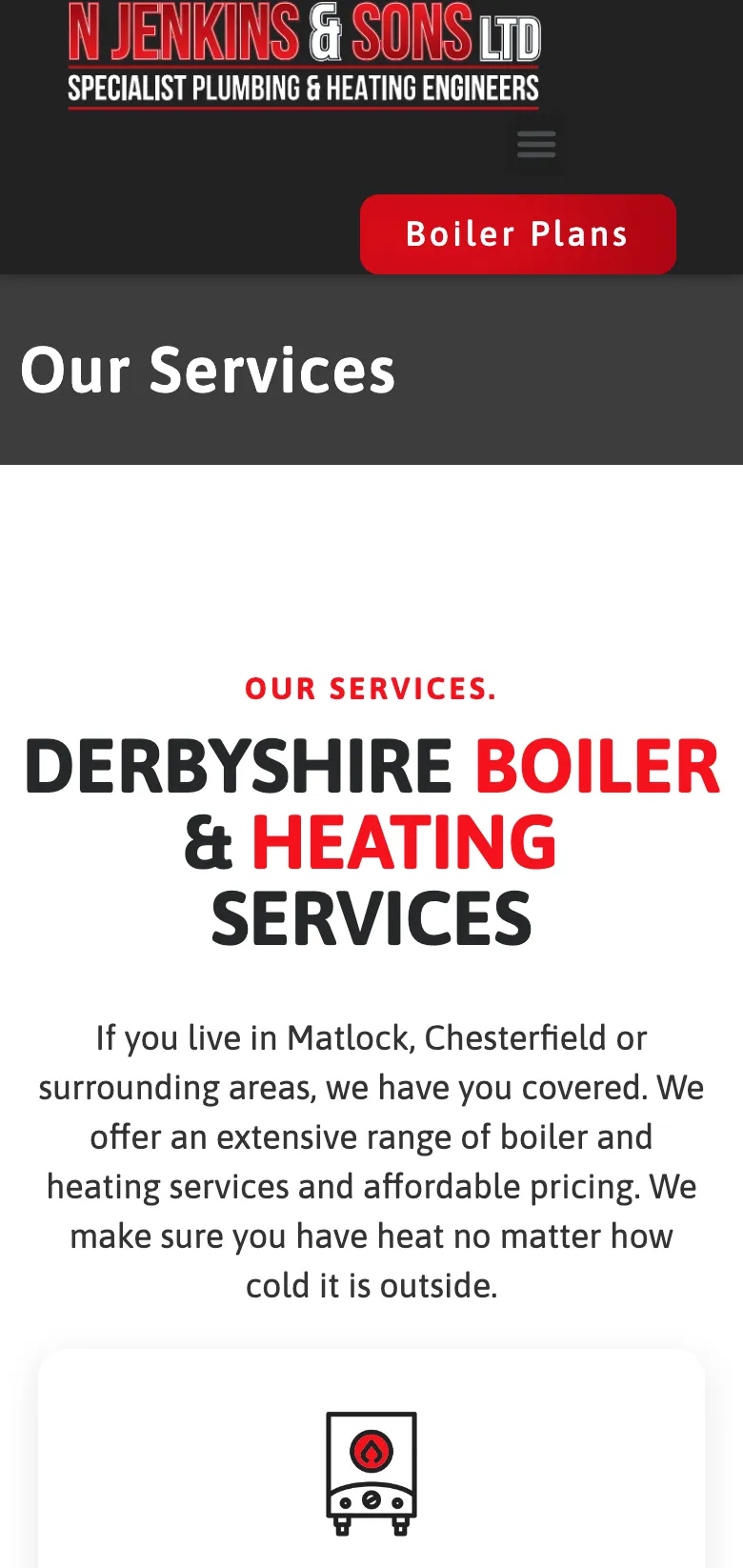 The N Jenkins & Sons services page, on mobile