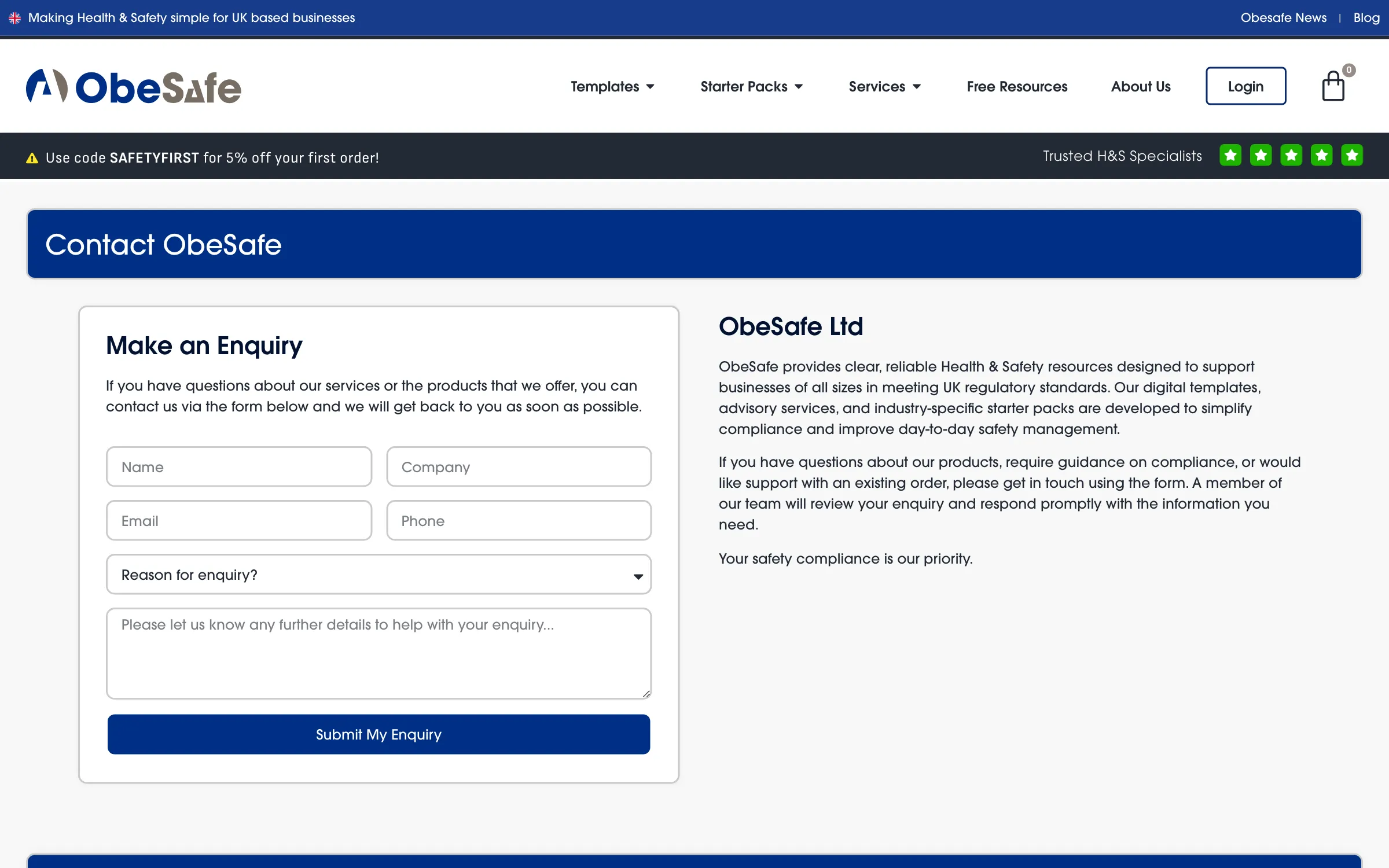 The Obesafe contact page