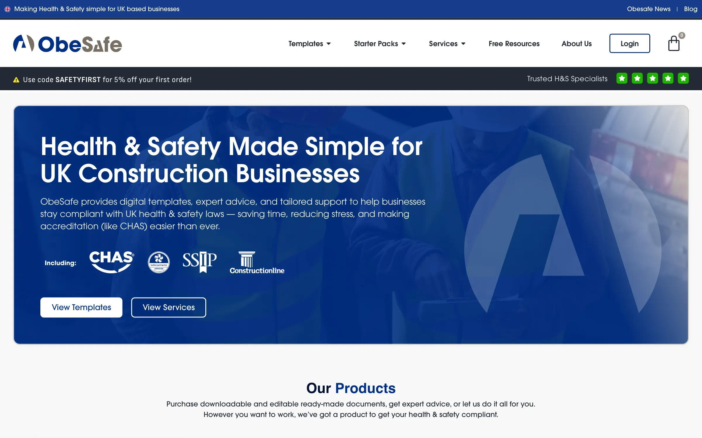 The Obesafe website homepage