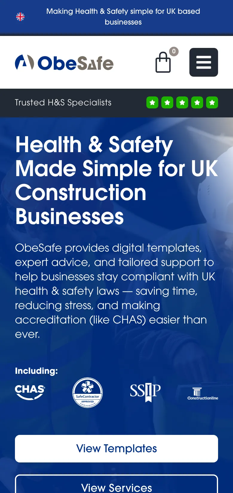 The Obesafe homepage, on mobile
