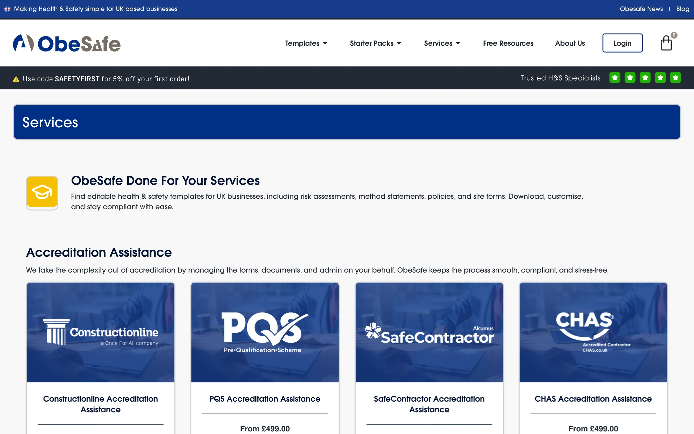 The Obesafe services page