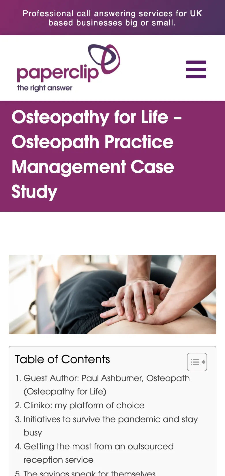 The osteopath practice case study, on mobile