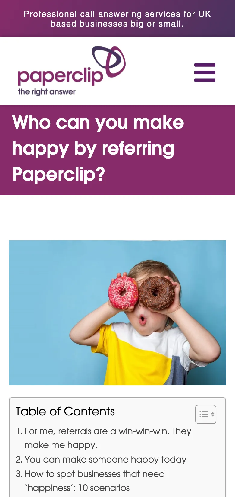 The referrals post, on mobile