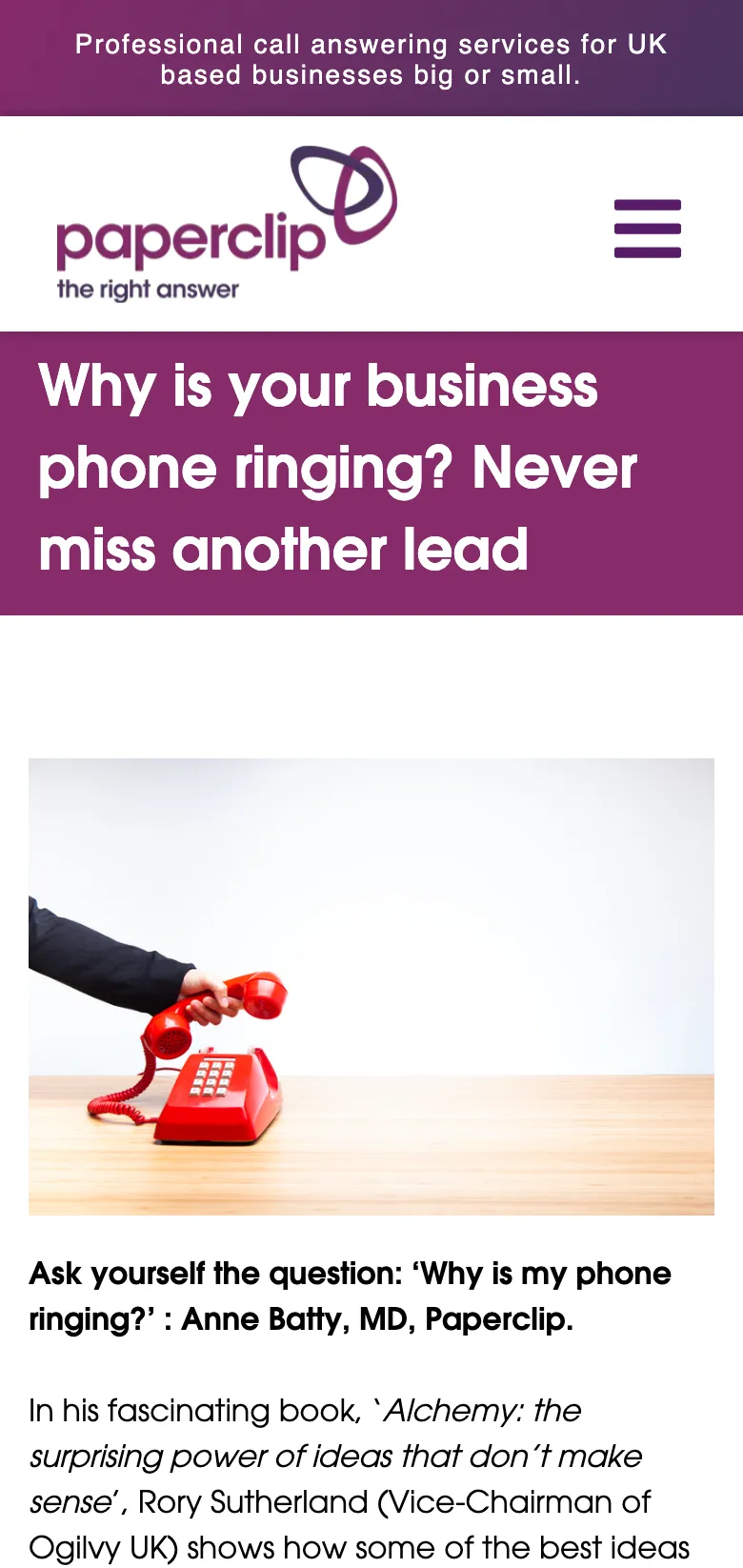 A post on never missing another lead, on mobile