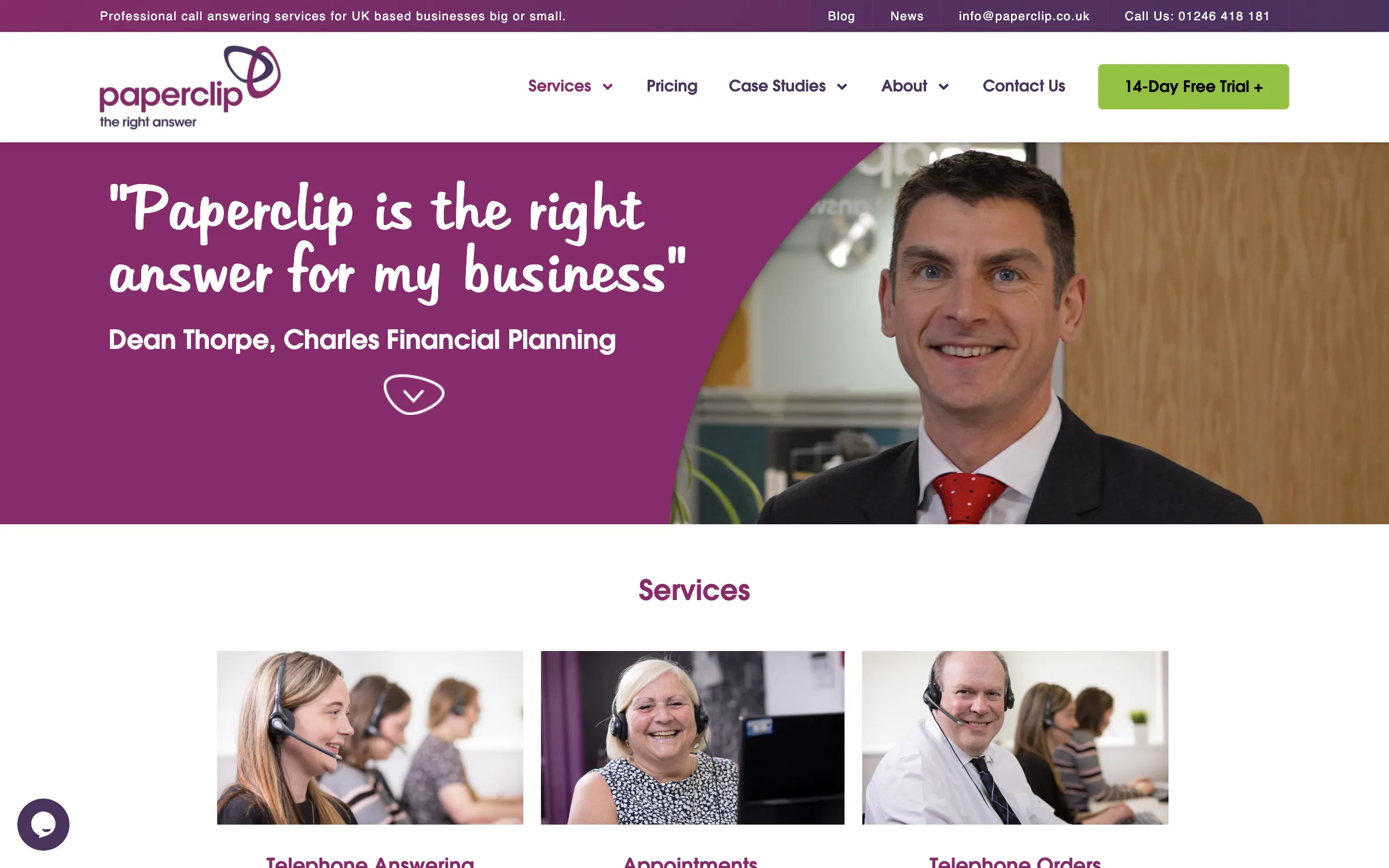 The Paperclip services page