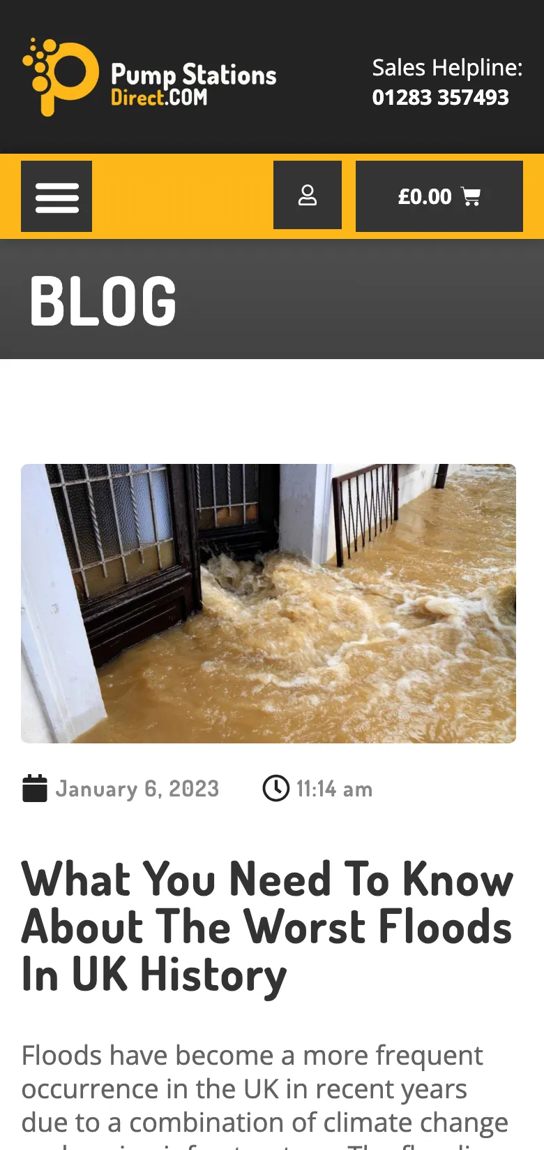 A post on the worst floods in UK history, on mobile
