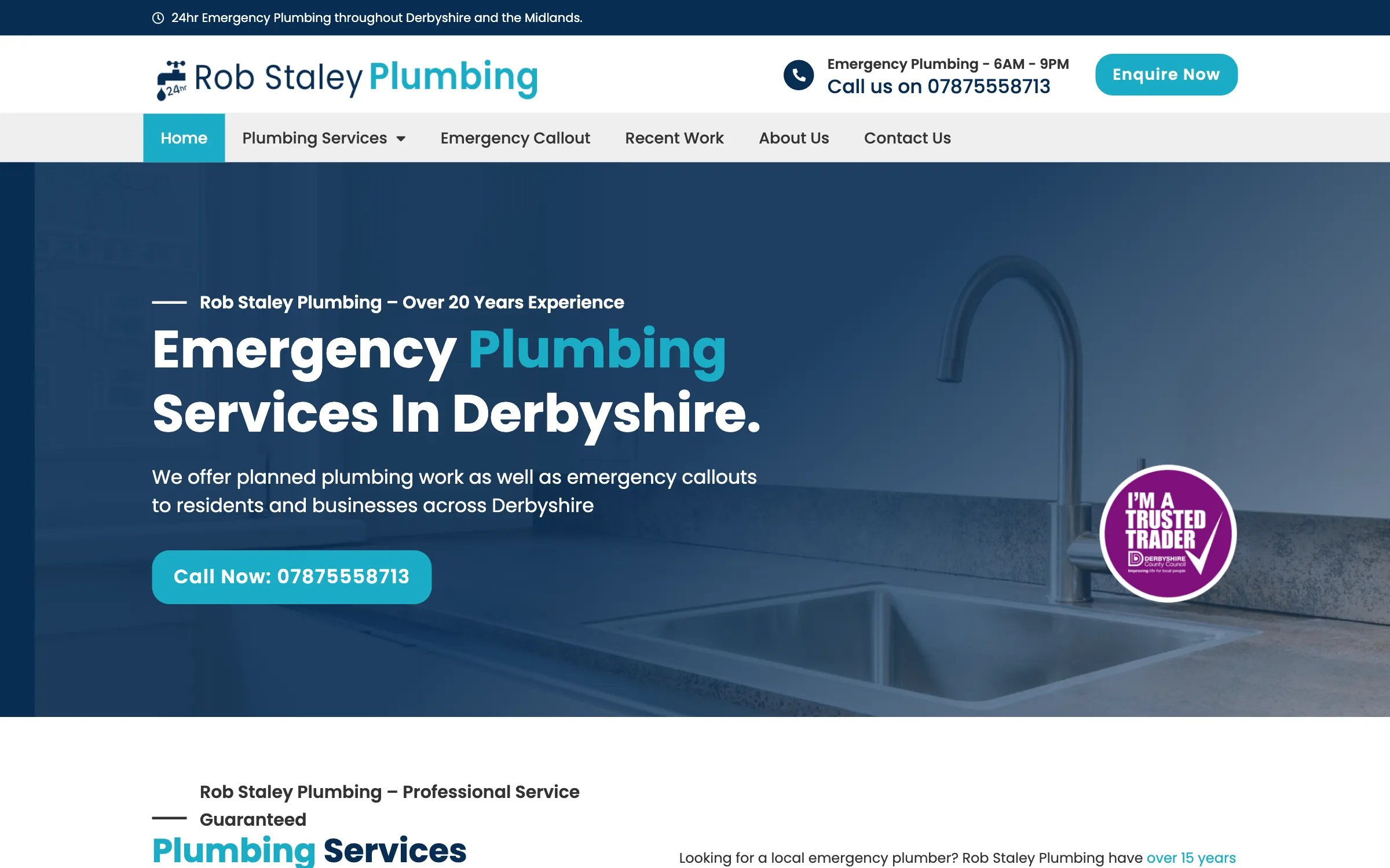 The Rob Staley Plumbing website homepage