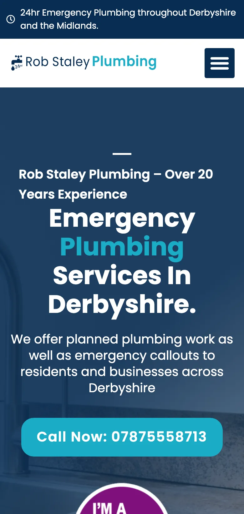 The Rob Staley Plumbing homepage, on mobile