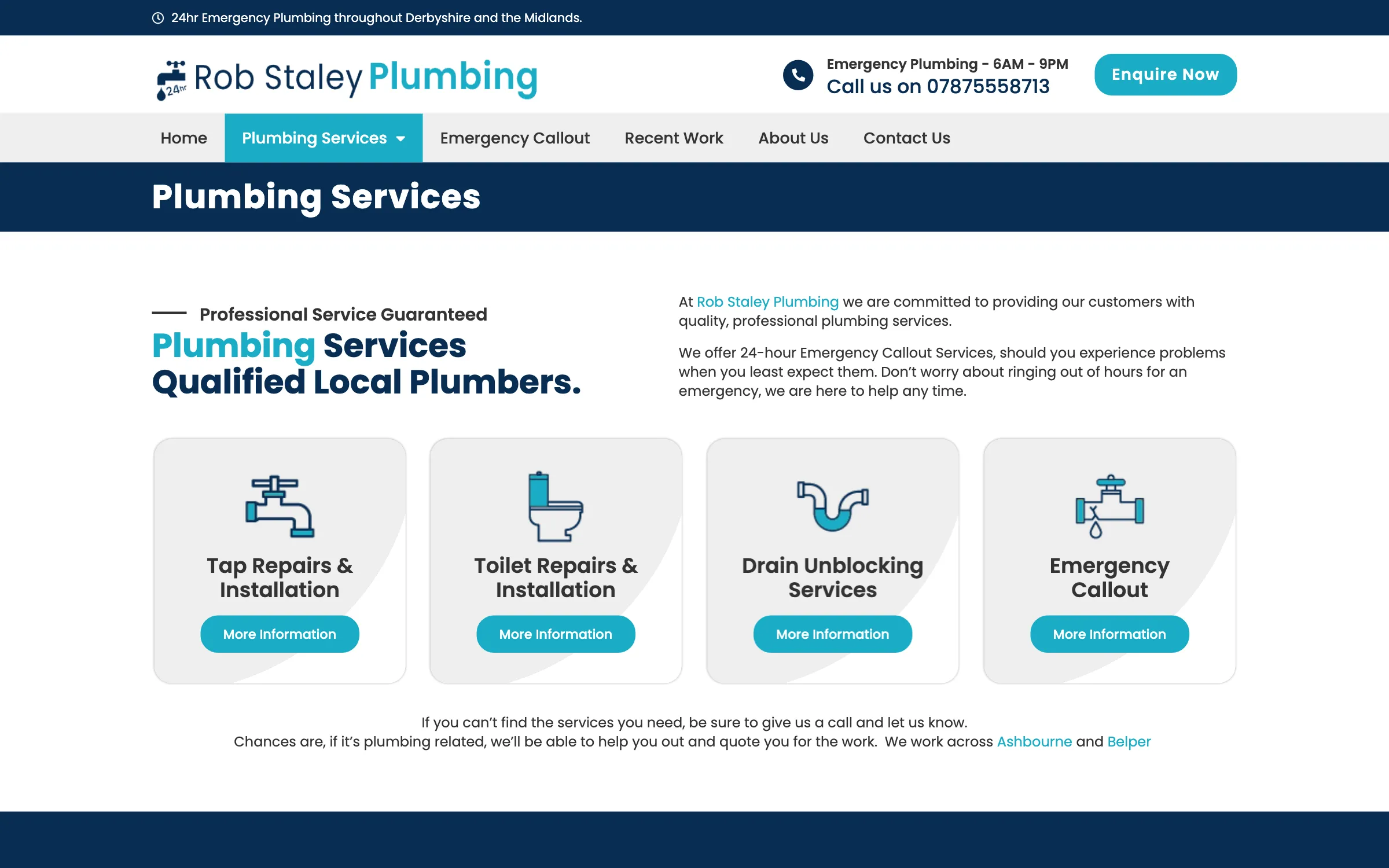 The Rob Staley Plumbing services page