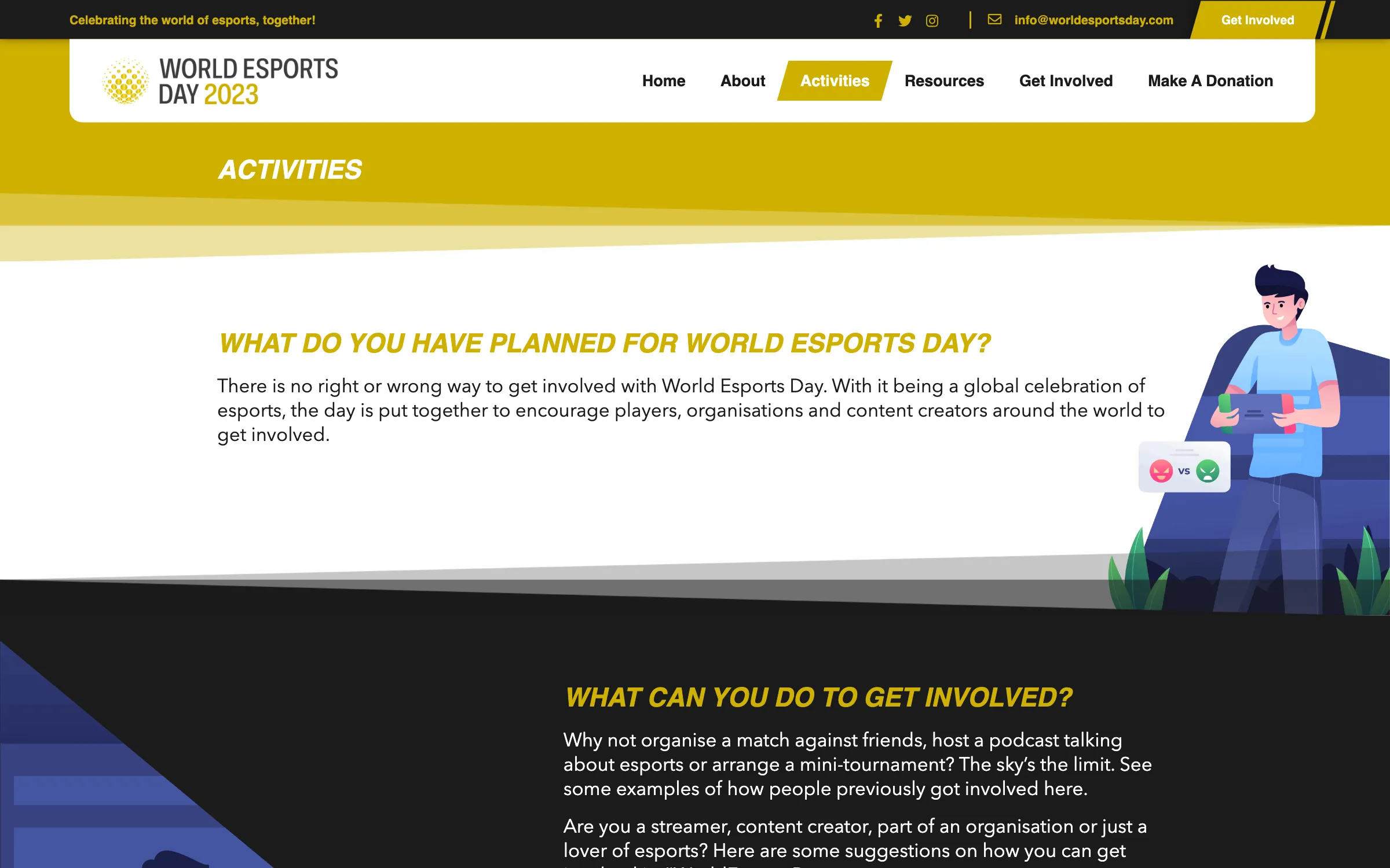 The activities page