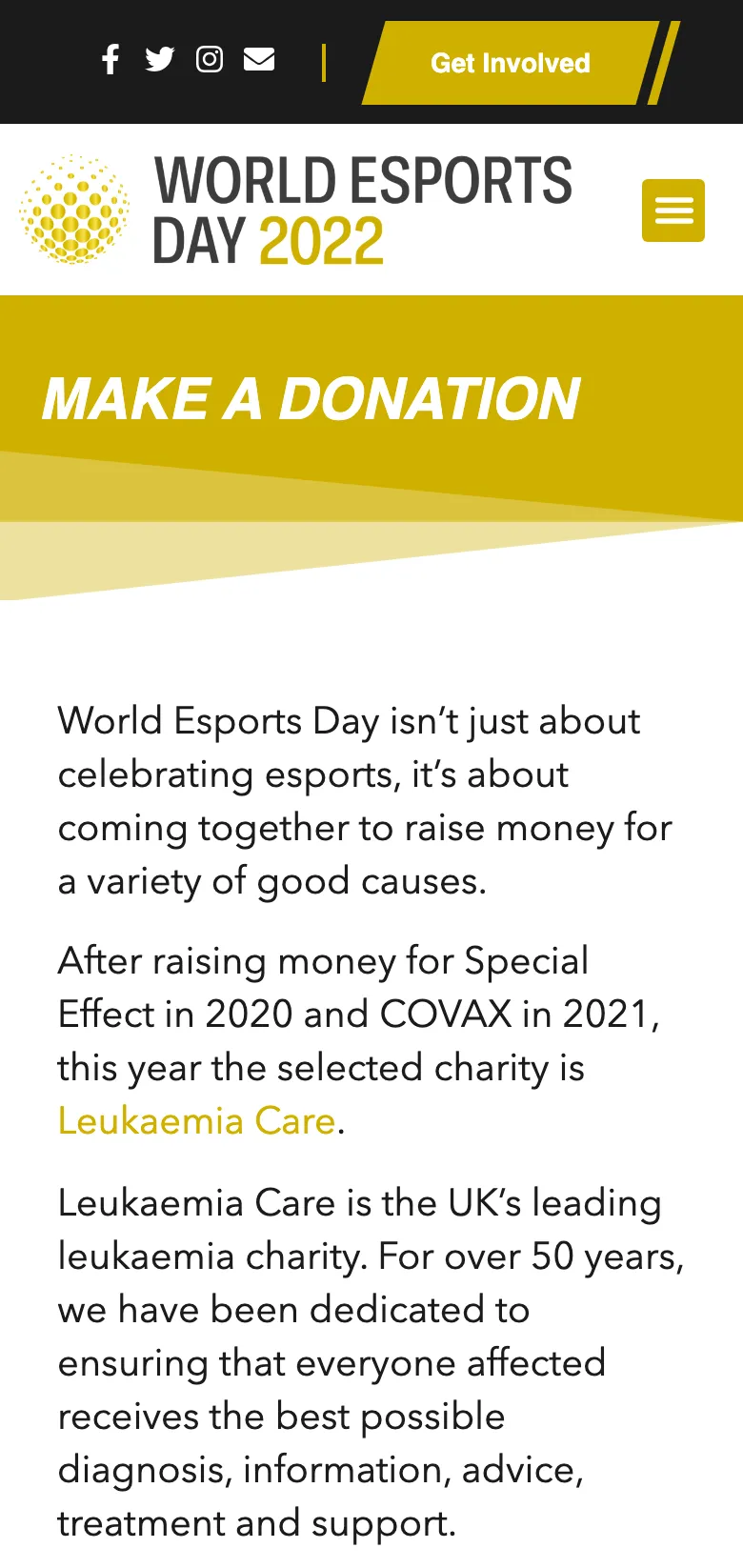 The donation page, on mobile