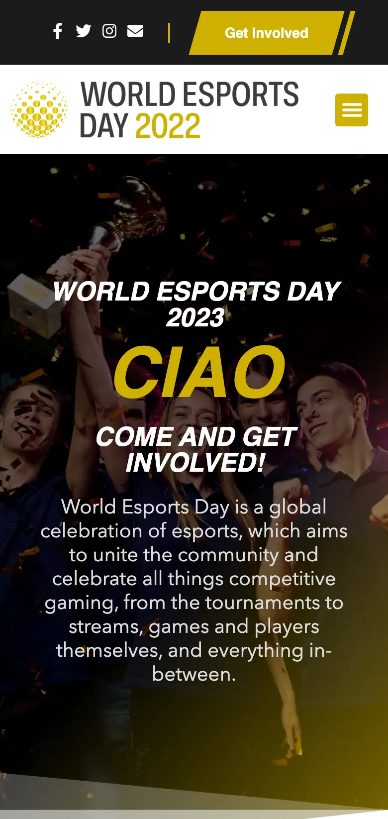 The World Esports Day homepage, on mobile